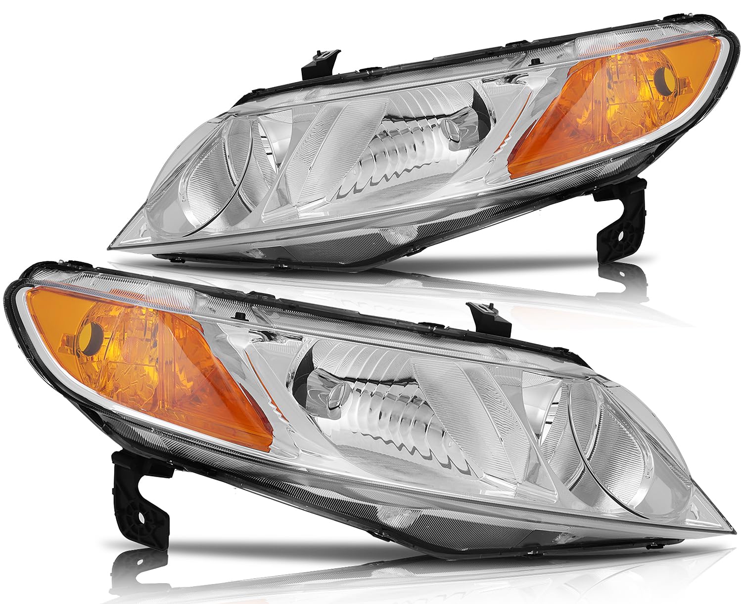 Headlight Assembly Fit For Honda Civic 2006-2011 Chrome Housing Amber Reflector Clear Lens Driver and Passenger Side HO2502127 3