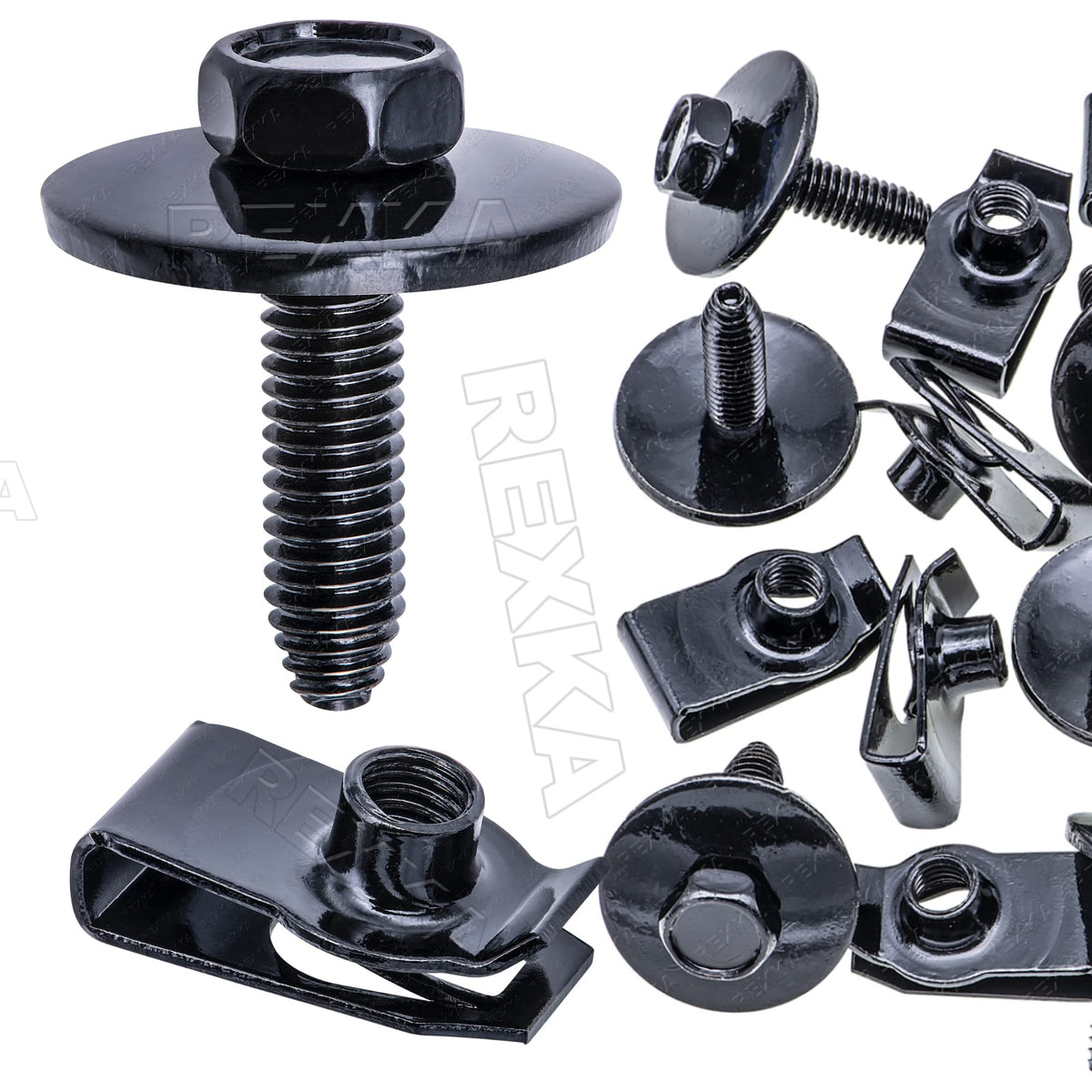 Rexka 10 Sets M6-1.0 X 25Mm Hex Head Sems Fender Bumper Engine Hood Body Bolts Extruded U Nuts Kits For Gm Buick Cadillac Chevro