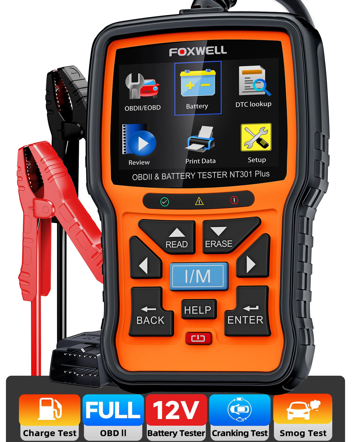 Foxwell Upgrade Nt301 Plus Obd2 Scanner Battery Tester 12V, 4 In1 Obd Scanner Diagnostic Tool 100-2000 Cca Battery Cold Cranking