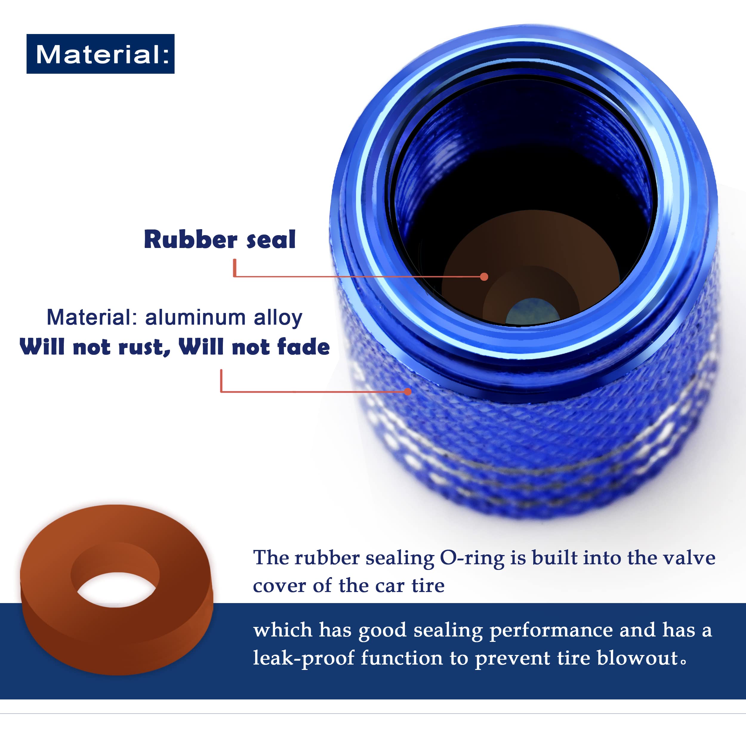 Tire Caps 4 Pack,Universal Tire Valve Caps,Tire Pressure Caps With O Rubber Ring,Corrosion Resistant Leak-Proof, Metal Air Valve Stem Caps For Cars Tires Suvs Bicycles Trucks Motorcycles Blue Smiley