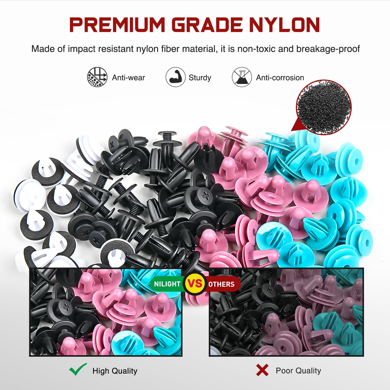 Nilight 935Pcs Car Push Retainer Clips With Fasteners Assortment -26 Most Popular Sizes Nylon Bumper Fender Rivets With 10 Cable