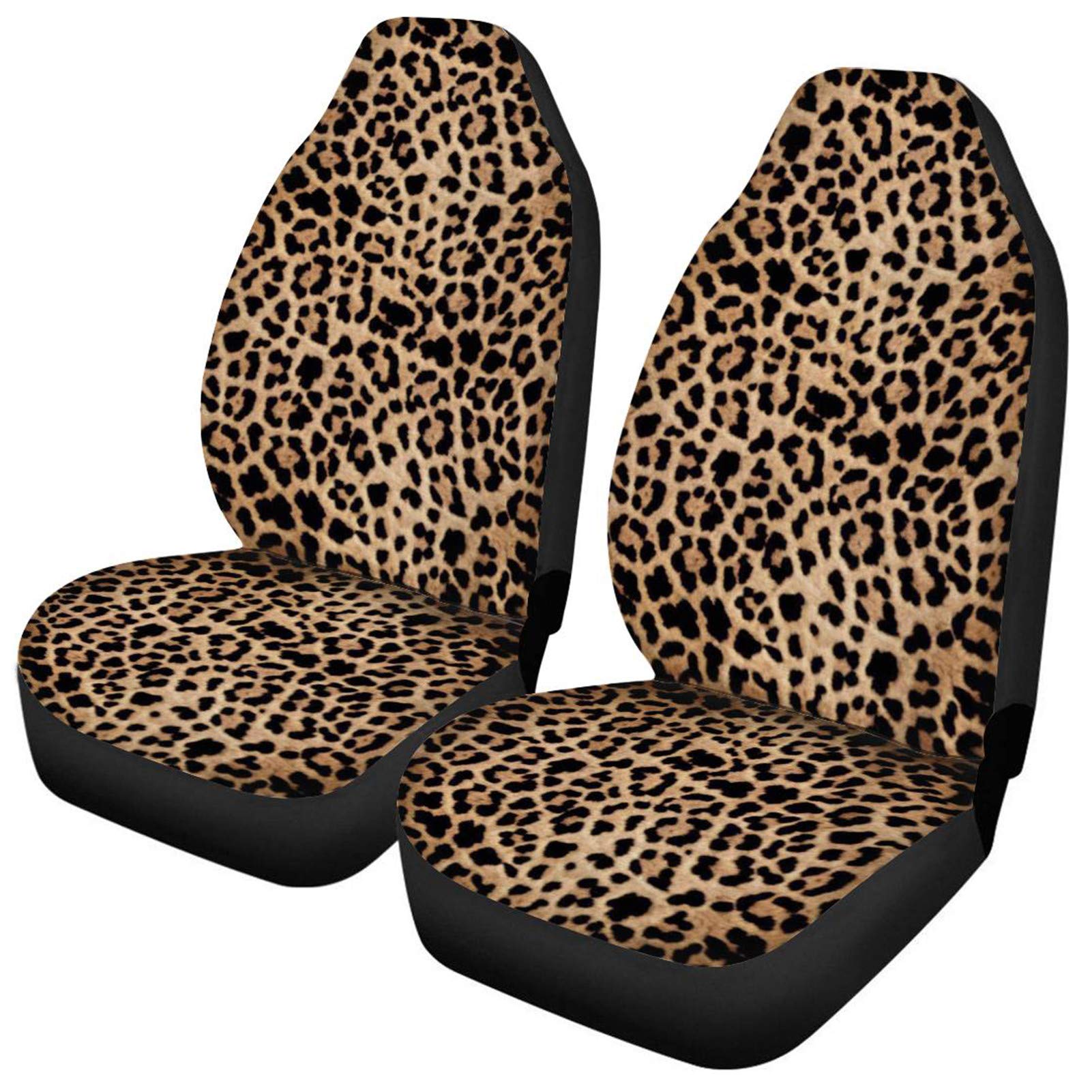 TOADDMOS Brown Leopard Animal Print Car Seat Covers Set of 2 - Wild Cheetah Pattern for Sedan & SUV Vehicle Protection