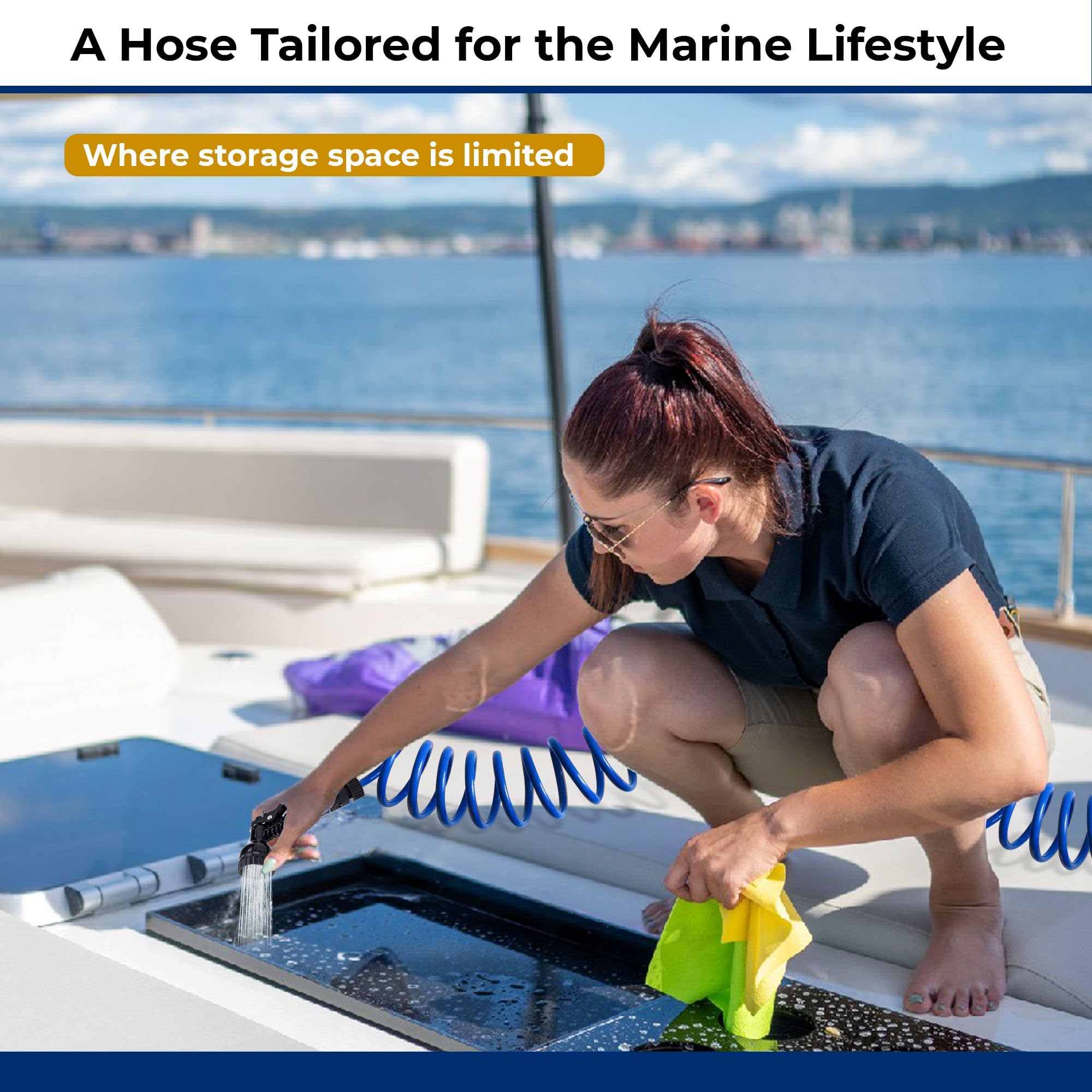 Plastair Marine Salt Water Resistant Premium Polyurethane Springhose | Coiled Drinking Water Safe Hose With 7-Pattern Spray Nozz