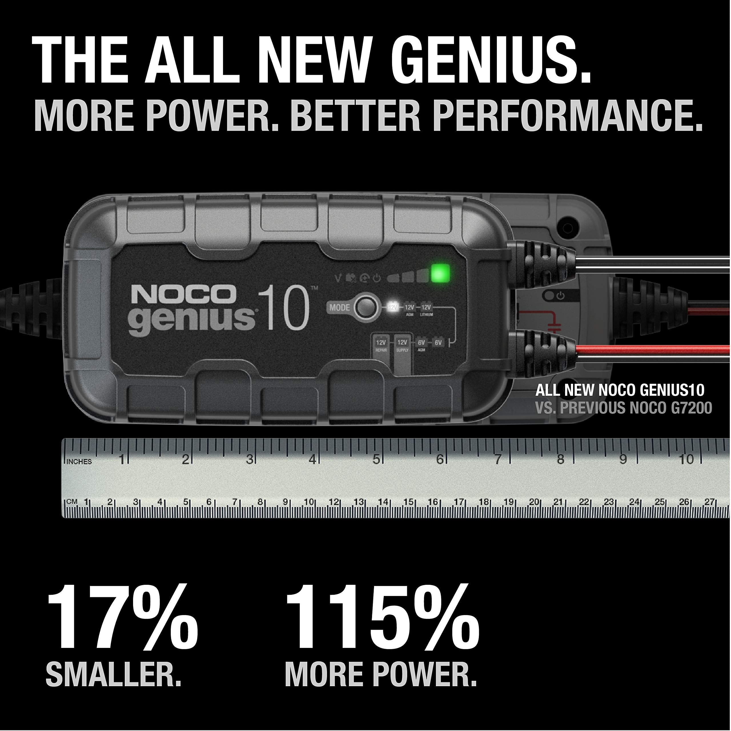 NOCO GENIUS10, 10A Smart Car Battery Charger, 6V and 12V Automotive Charger, Battery Maintainer, Trickle Charger, Float Charger