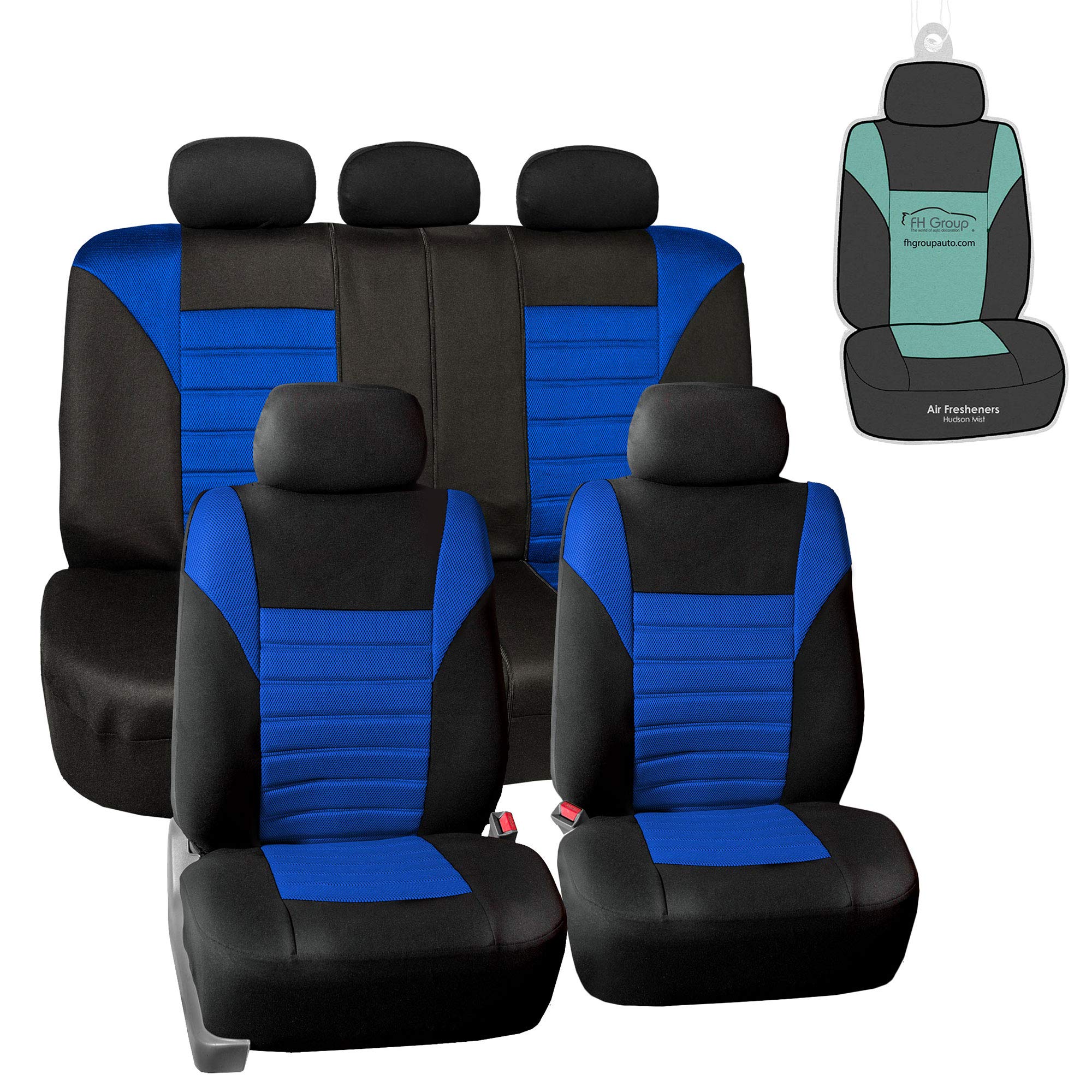 Fh Group Automotive Car Seat Covers Full Set Premium 3D Air Mesh Blue And Black Seat Covers, Airbag Compatible And Split Bench C