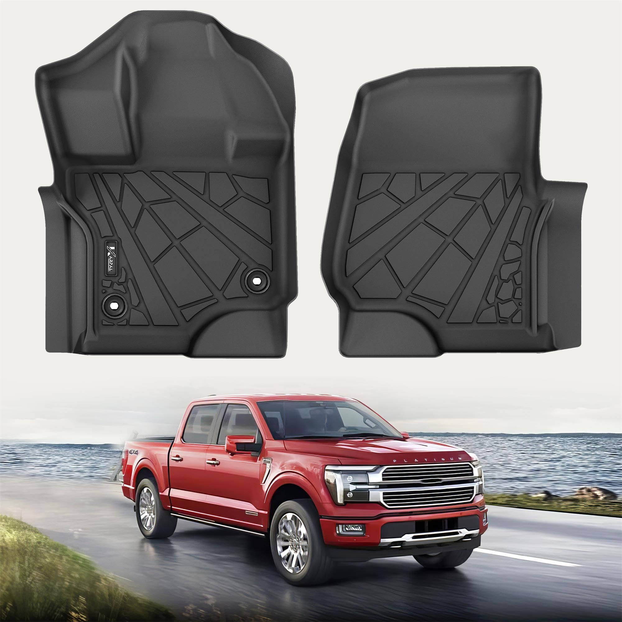 Karpal Floor Mats Fit Ford F-150 Supercrew/Supercab 2015-2024 (Includes 22-24 Lightning Model), Custom Fit All Weather Tpe Ford 