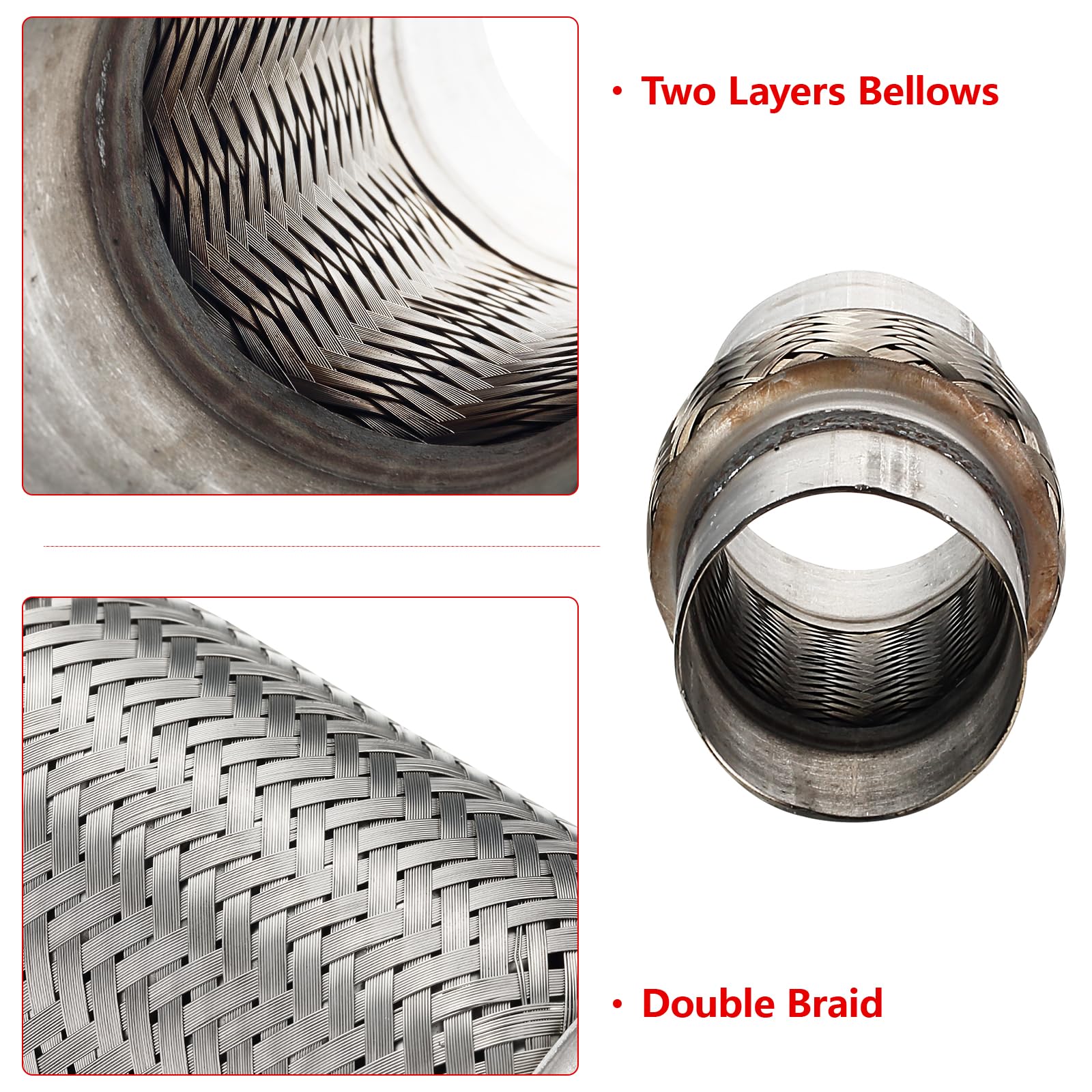 Autarboor 2 Pcs Exhaust Flex Pipe, 2.25''X 4''Stainless Steel Heavy Duty Exhaust Flex Pipe, Double Braid Exhaust Flex Tube, Over