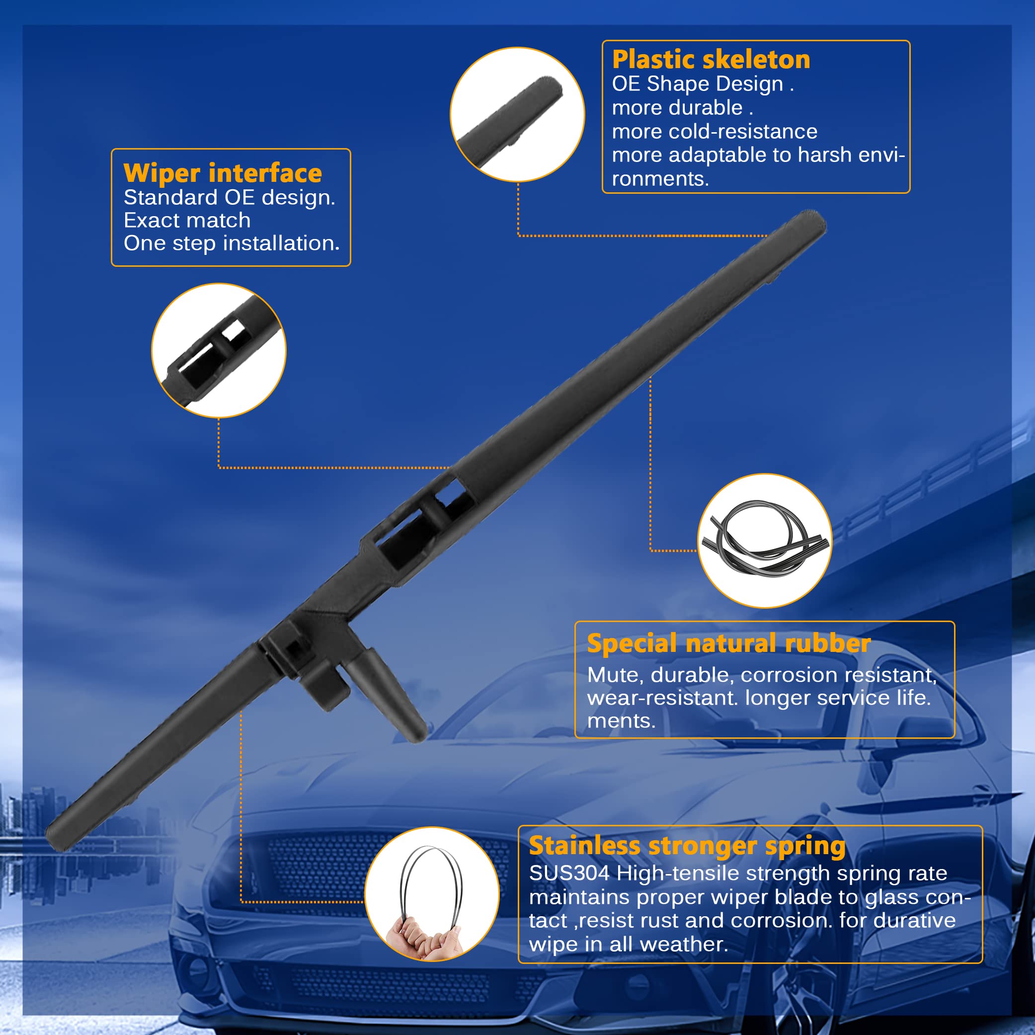 Raintok Windshield Wiper Blade Replacement For Toyota 4Runner 2010-2022 Original Equipment Replacement Front Rear Wiper Blades -