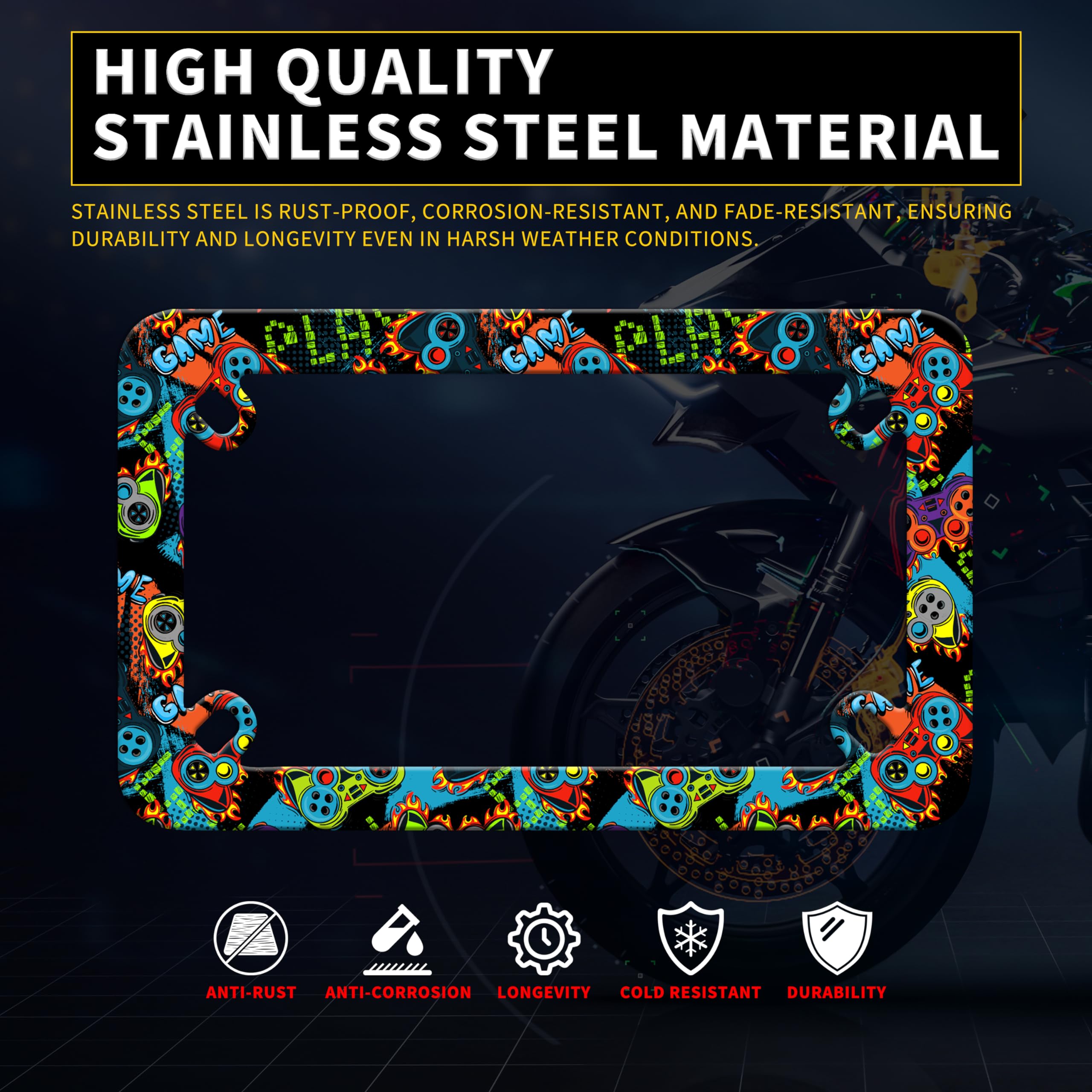 Motorcycle Color Game Console License Plate Frame Game Player Stainless Steel Material Funny Motorbike License Plate Holder Moto