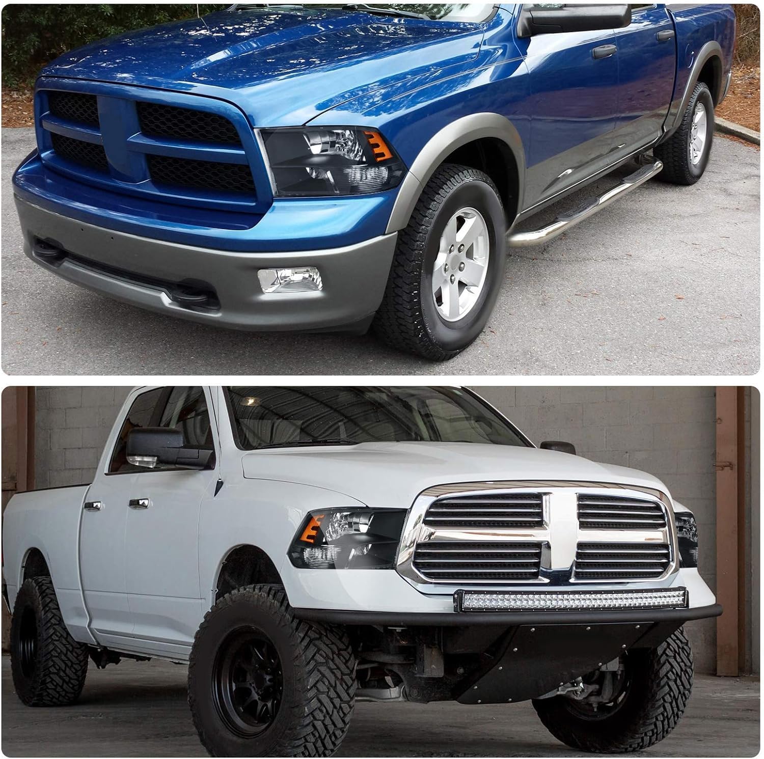 Dwvo Headlight Assembly Compatible With 2009-2018 Dodge Ram 1500 2500 3500/2019-2022 Ram 1500 Classic Pickup Quad Headlamp Repla