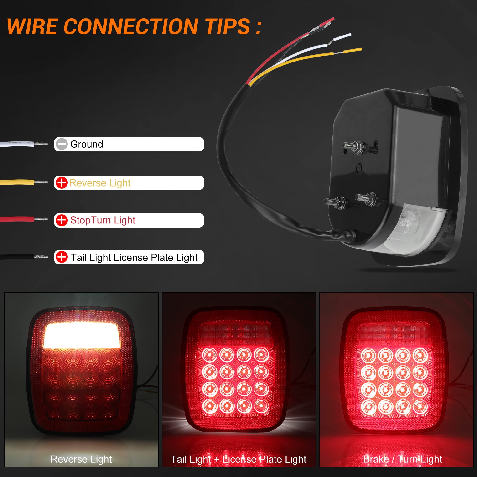 Cmvt Auto Tail Lights 38Led Universal For Jeep Wrangler Yj Tj Cj Truck Trailer Boat Rv Flatbed, Brake Stop Turn License Plate Ba