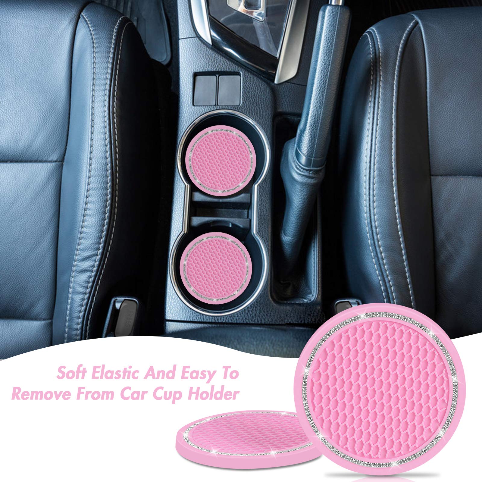 Car Coasters For Cup Holders, Shanshui 2.75 Inches Cute Car Accessories Anti-Slip Silicone Cup Holder For Car (Blackpink/ 4Pcs)