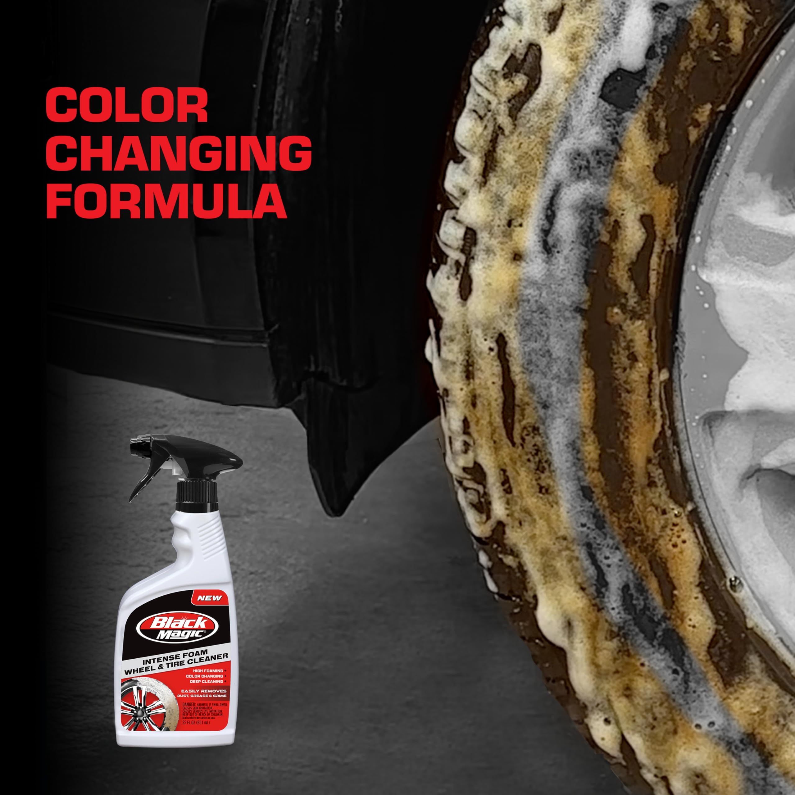 Black Magic 120228 Intense Foam Wheel & Tire Cleaner, High-Foaming Formula for Deep Cleaning, Removes Dirt, Grime & Brake Dust -