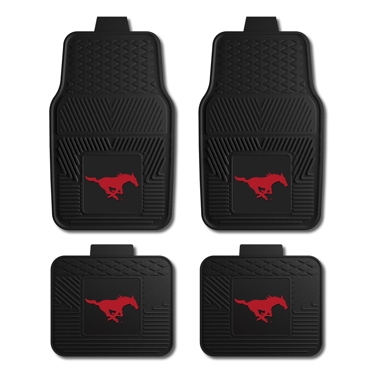 Fanmats Southern Methodist University Mustangs - Red Set of 4 Car Mats for Cars, SUV, Pickups - All Weather Protection, Deep Res