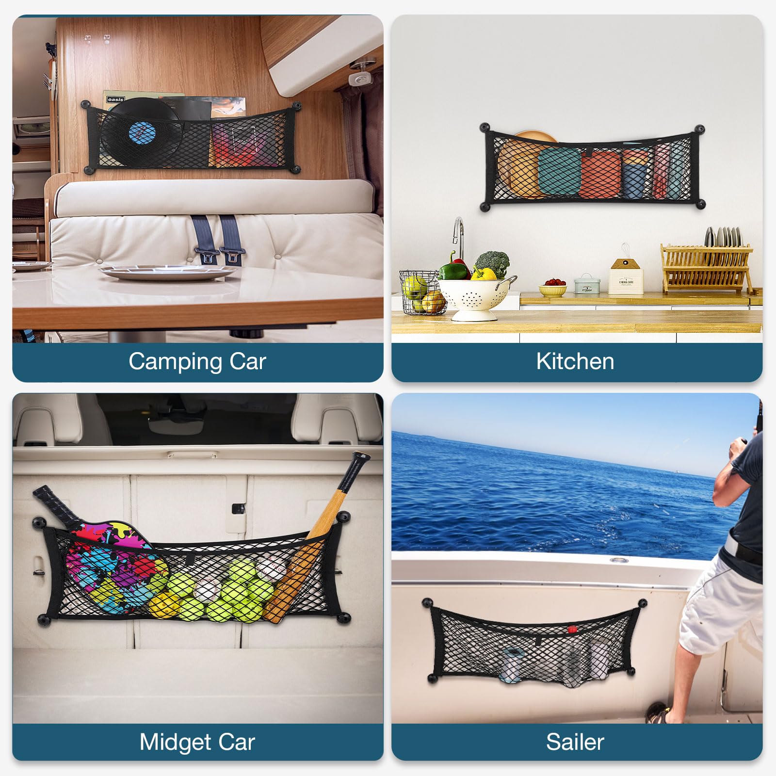 TOBWOLF 2PCS 25x75cm/9.8x29.5in Cargo Storage Net, Universal Elastic Stretchable Pocket Storage Mesh Net, Organizer RV Netting S