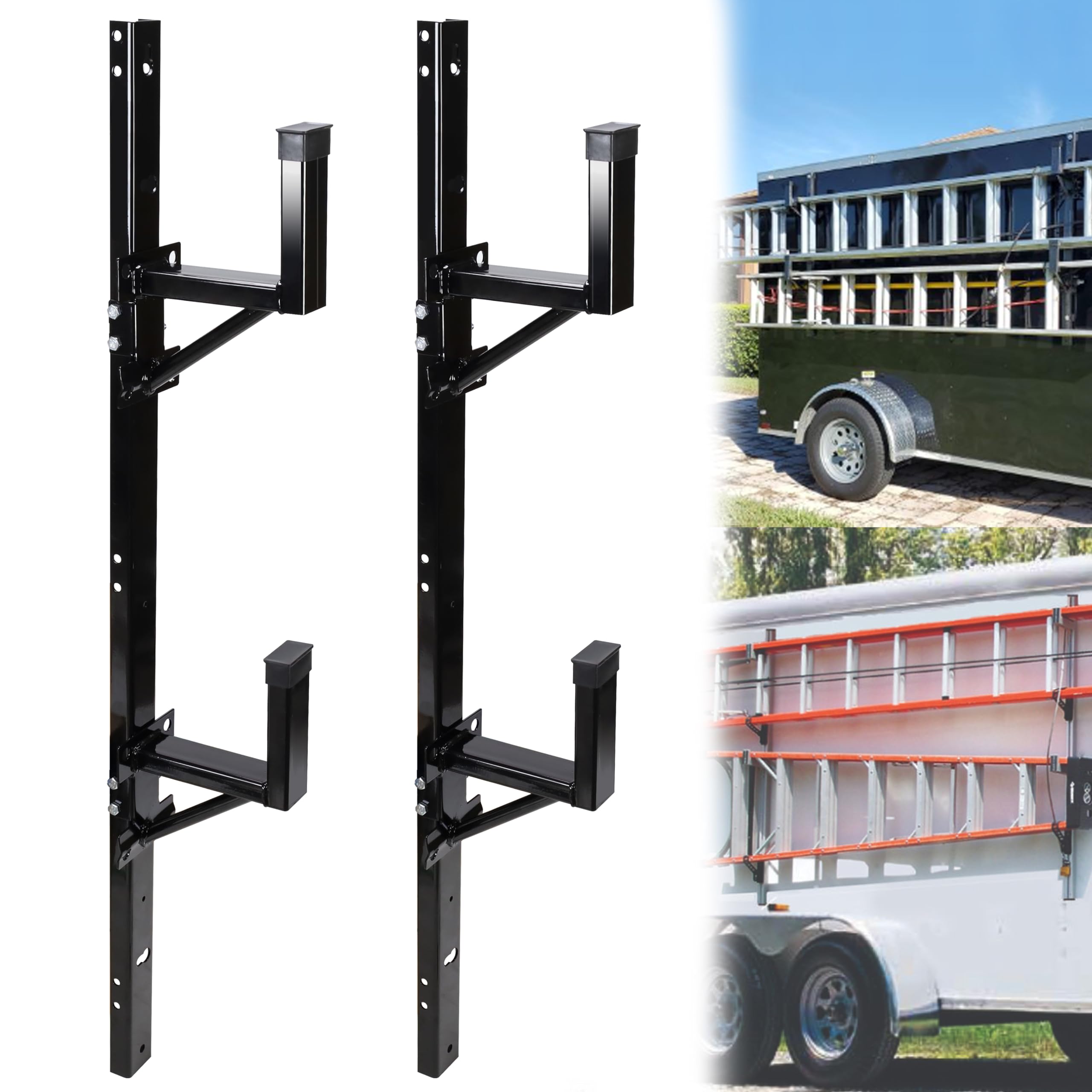JY PERFORMANCE Trailer Ladder Rack Side Wall Mount for Enclosed Trailer Universal Adjustable Exterior - Carry 2 Ladders, DAC799