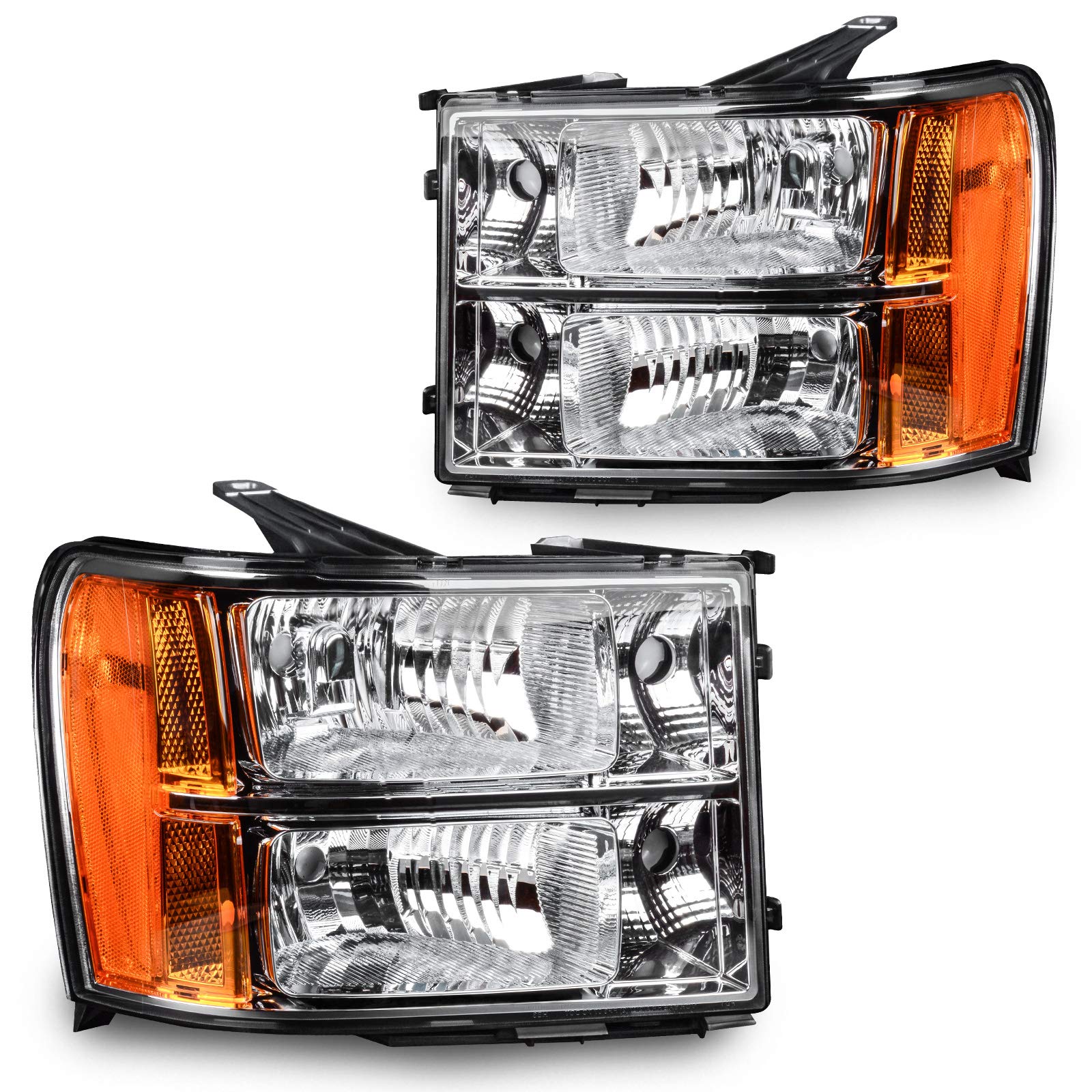Dwvo Headlights Assembly Compatible With 2007-2013 Gmc Sierra 1500/2007-2014 Sierra 2500Hd 3500Hd Chrome Housing Amber Reflector Clear Lens