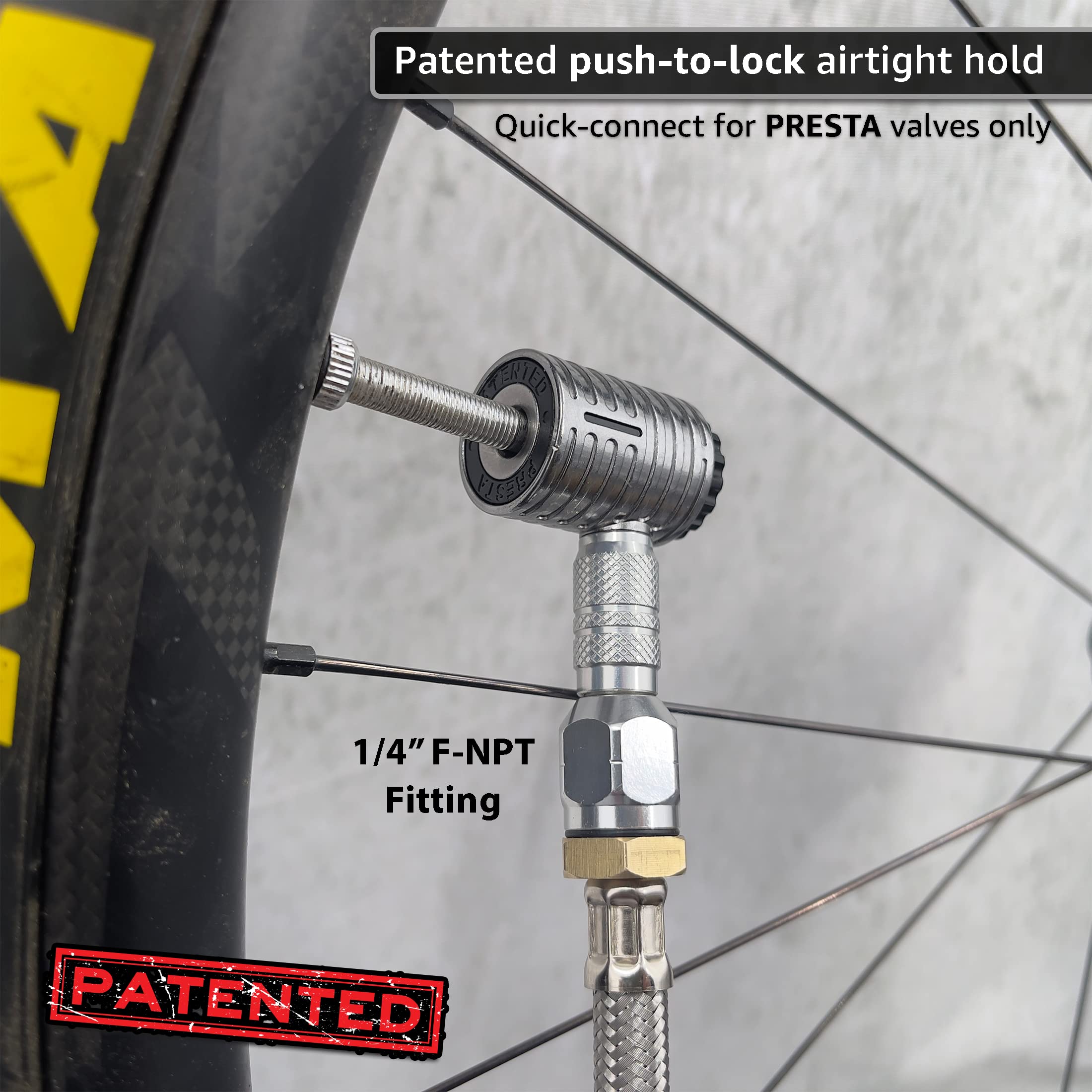 Jaco Lightning Xp Locking Presta Air Chuck For Bike Tires - 1/4' F-Npt (Open Flow) | Quick-Connect Presta Attachment For Tire Inflators (Patented)