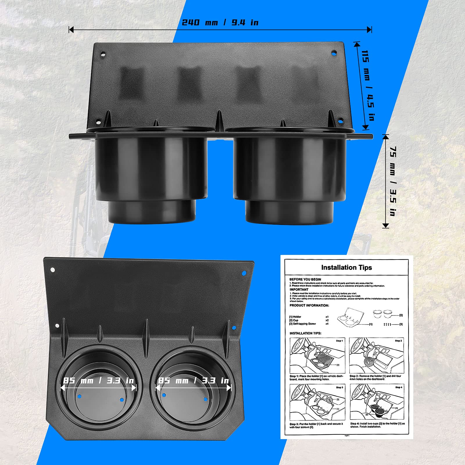 Kemimoto Utv Dash Cup Holder With Switch Panel Compatible With Pioneer 1000/1000-5 2016 2017 2018 2019 2020 2021 2022 2023 2024