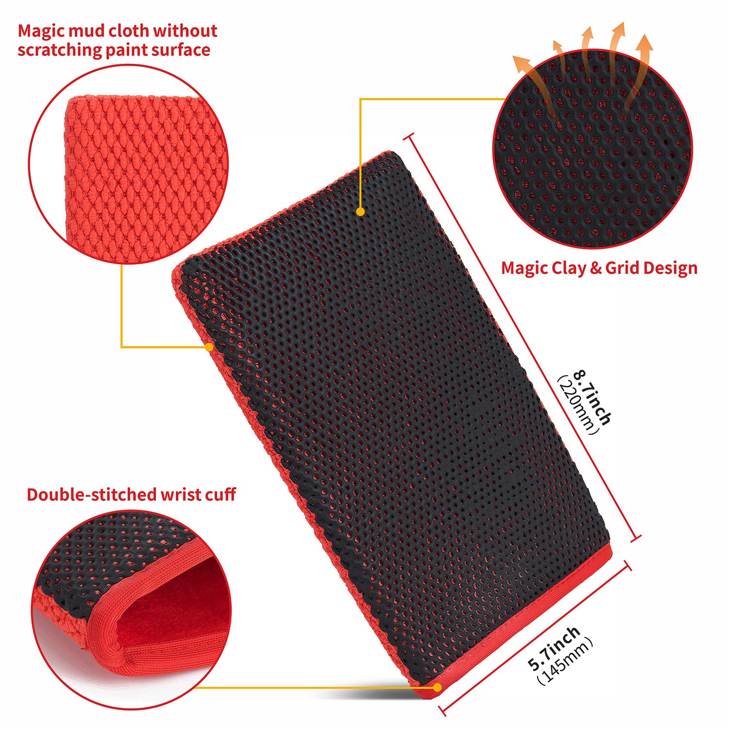 WEST HORSE Clay Mitt for Car Detailing, Auto Detailing Clay Bar Infused Mitt, 1Pc Red Car Detailing Glove Clay Mitt for Paint, G