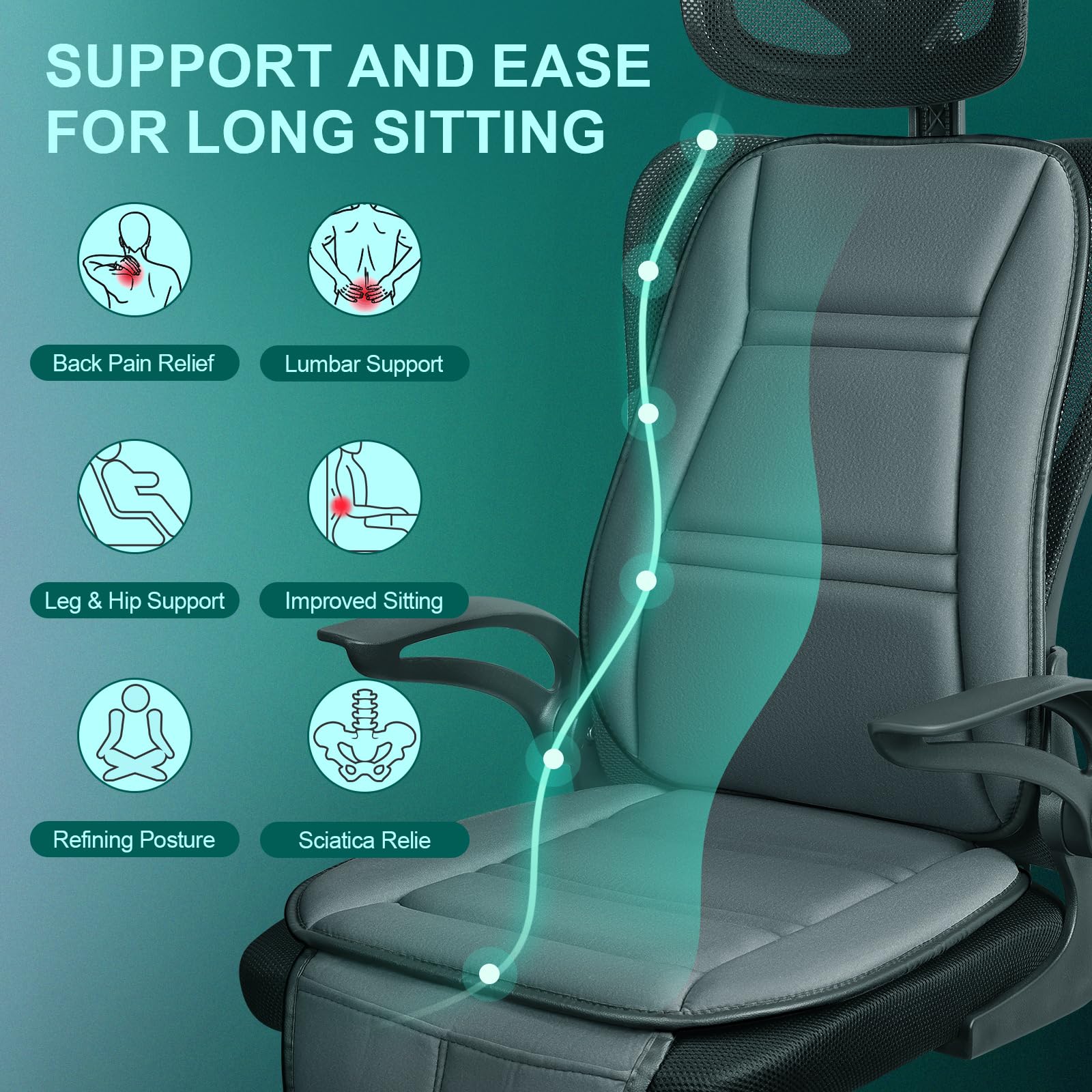 SKYJDM Car Seat Cushion with Back Support Set, Memory Foam Car Cushion with Lumbar Support Pillow, Non Slip Seat Cushion Ergonom