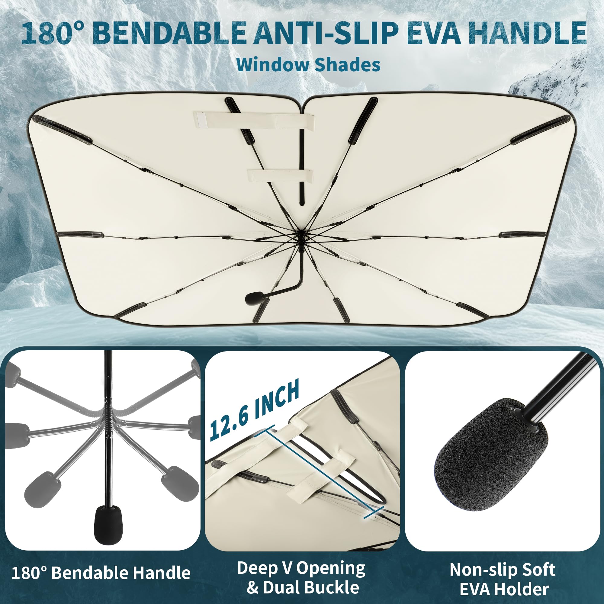 2025 Car Windshield Sun Shade Umbrella, 57''*33'', Foldable Sun Shade for Car Windshield Umbrella, UPF 50+ and Heat Protection,