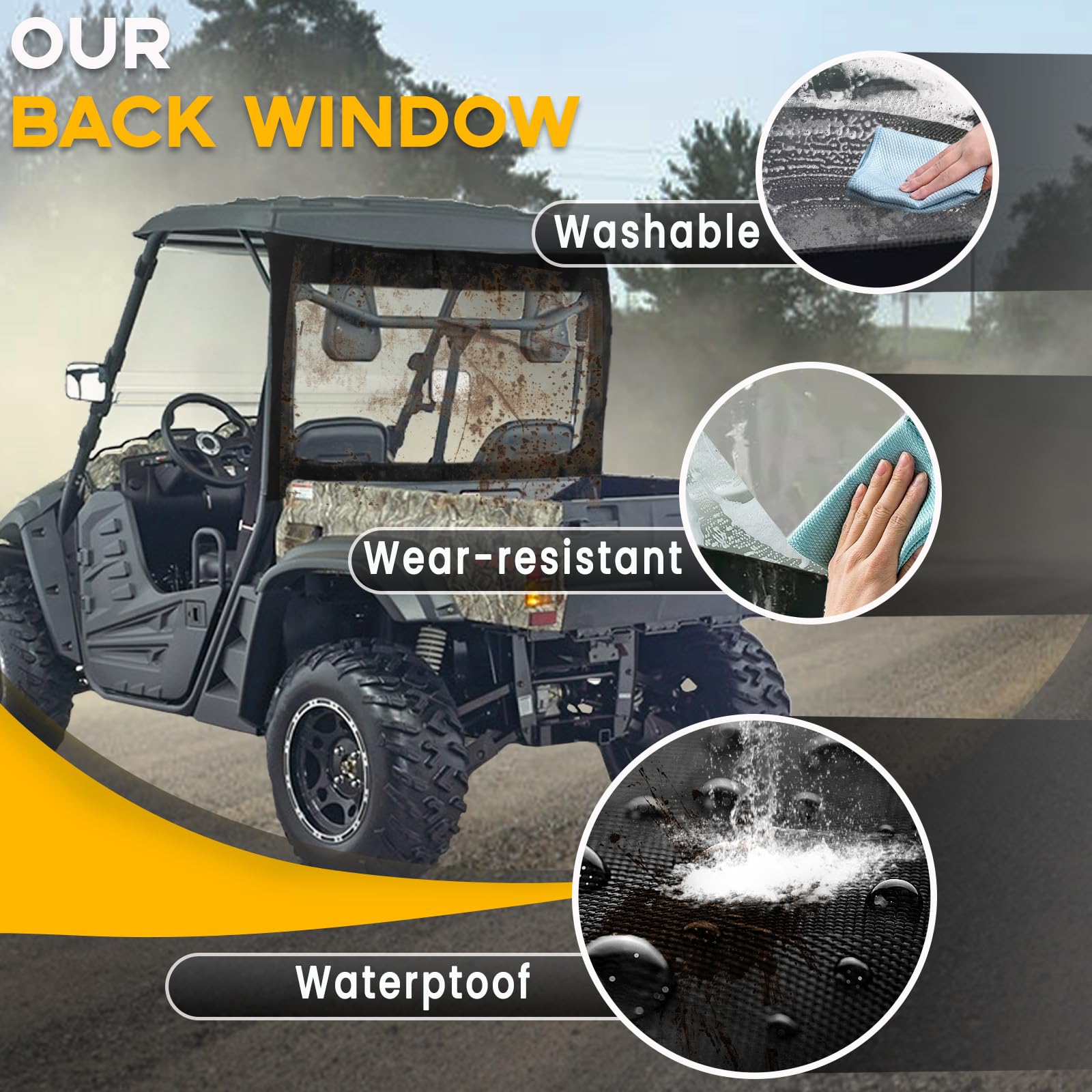 Chikia Hisun Massimo 500 700 Soft Rear Windshield,Back Window With Zipper Replacement For Hisun Utv 500 700, Massimo 500 700, Axis 500 700, Coleman Outfitter 500 700 Accessories