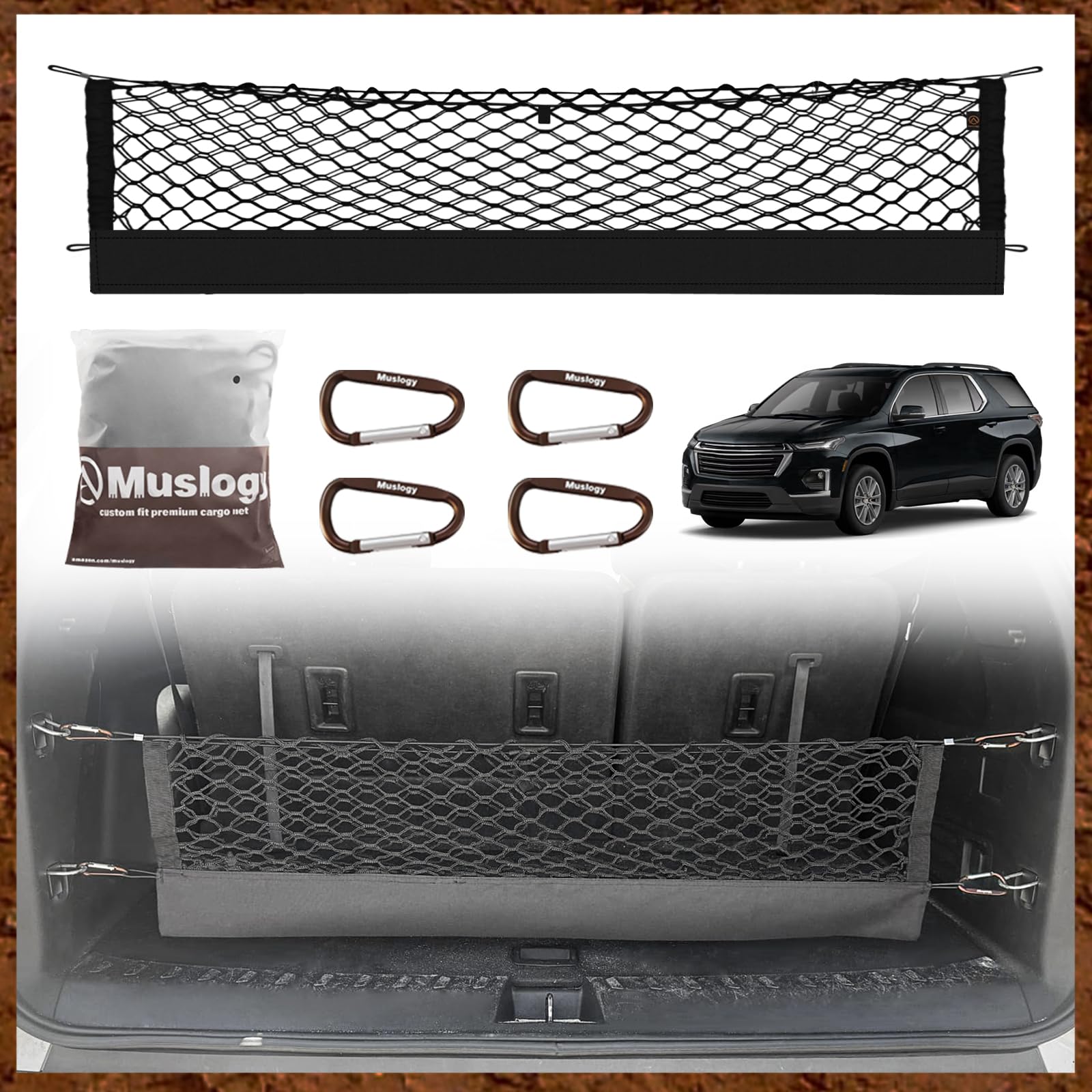 Muslogy Envelope Style Trunk Cargo Net Compatible With 2018-2023 Chevy Traverse Accessories Custom Fit Trunk Organizer Upgraded