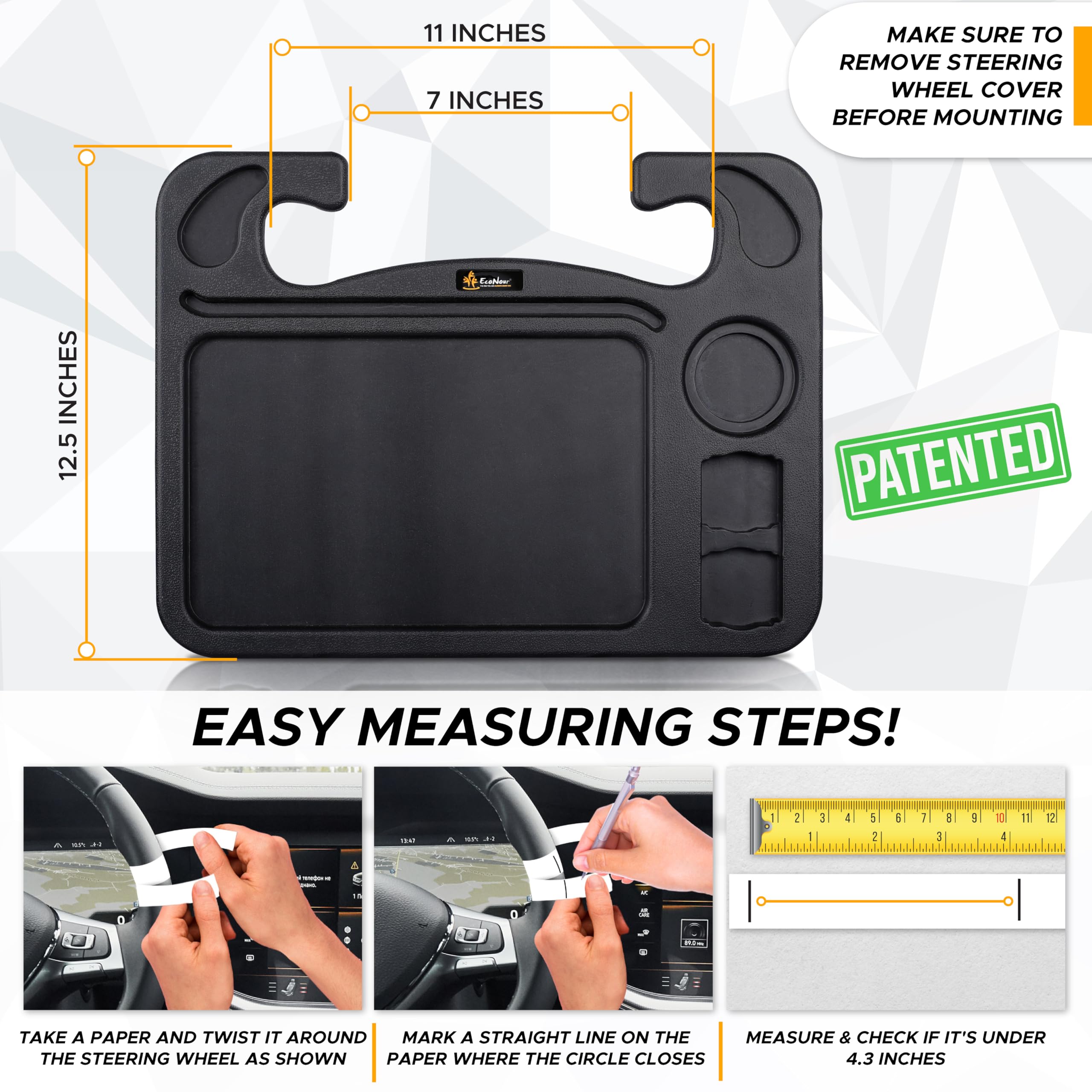 Econour 4 In 1 Car Steering Wheel Tray - 2024 Upgraded Tray With Dual Sauce Dip Holder And Tablet Holder | Spacious Steering Whe