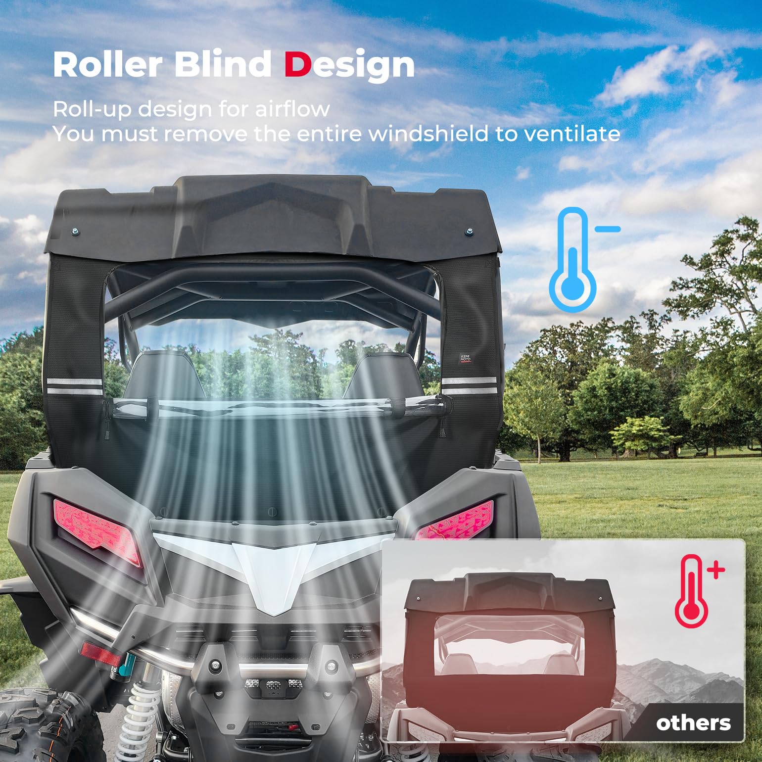 KEMIMOTO Rear Windshield Roll Up/Down Zipper Screen Window Airflow Compatible with CFMOTO ZForce 800 Windshield 2021 2022 800ex/ 800 trail/ 500 trail ZForce 1000 G1 18-19 UTV Soft Windshield