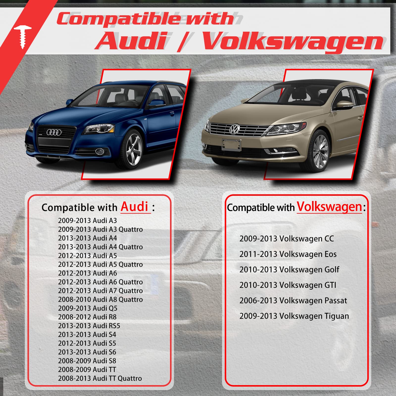 OTUAYAUTO Fender Liner Splash Shield Guard Bumper Cover Self Tapping T25 Screw - Replacement for Audi A3 A5 Q5 R8, Volkswagen Pa