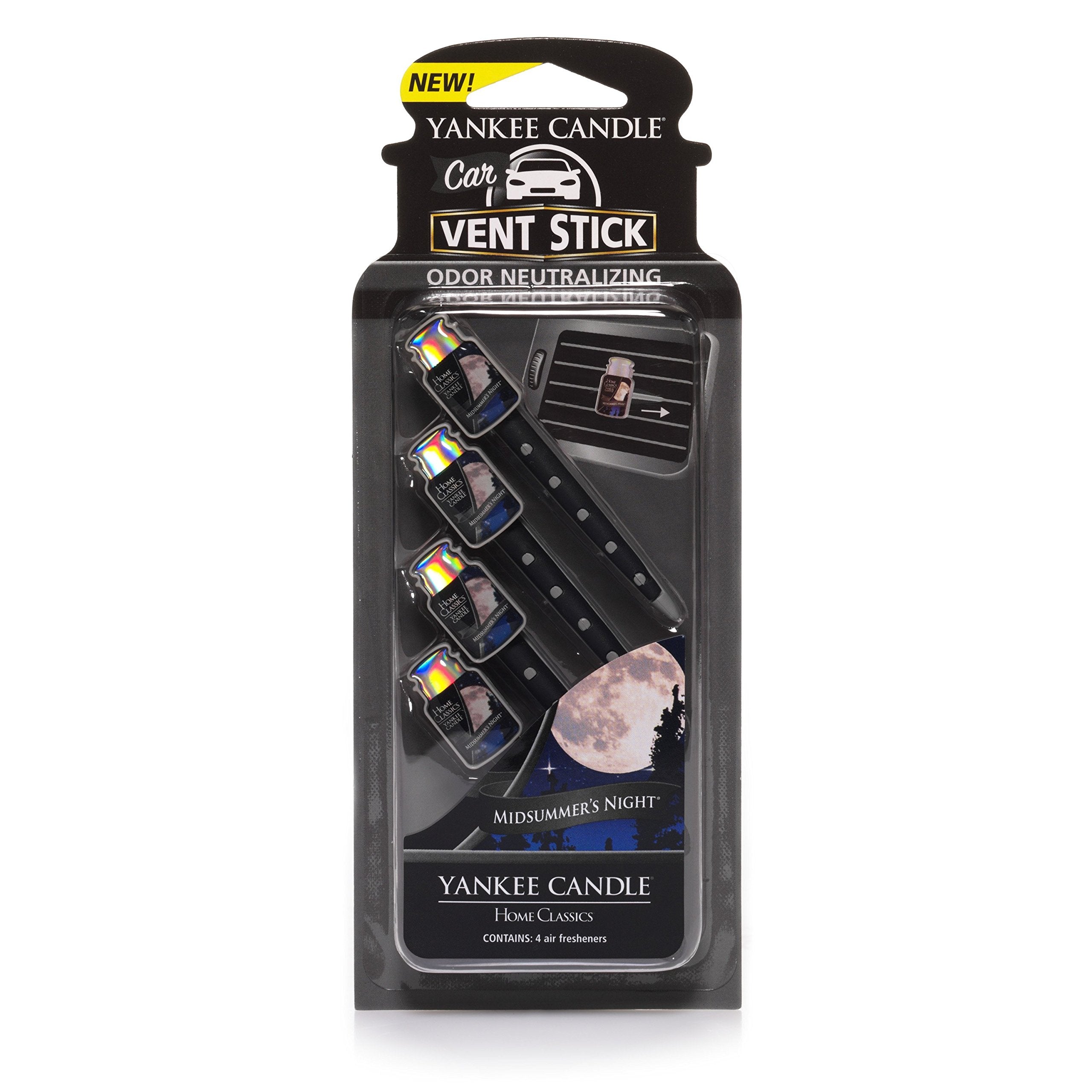 Yankee Candle Car Air Fresheners, Car Vent Stick MidSummers Night Scented, Includes 4 Odor Neutralizing Sticks, Each Lasts Up T
