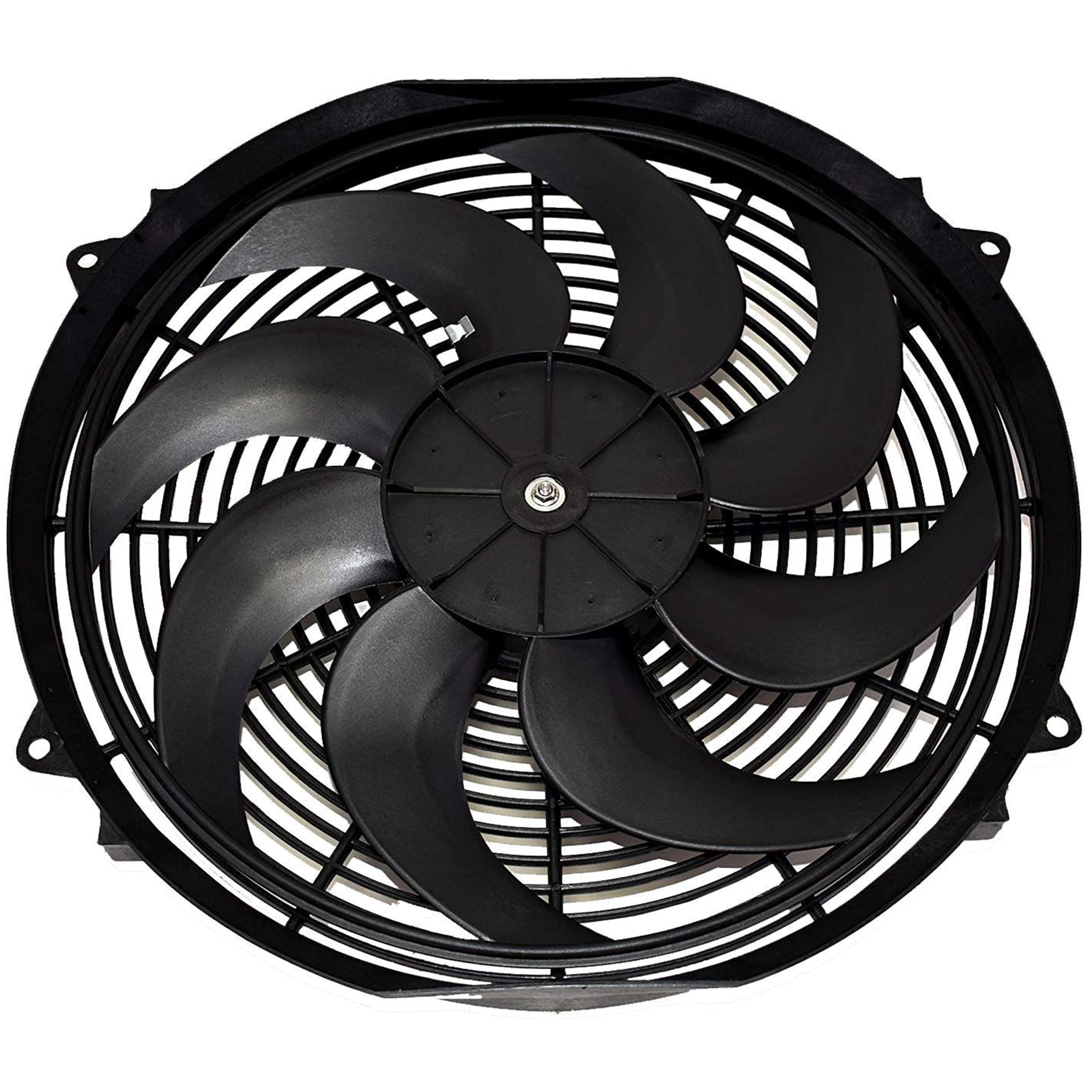 A-Team Performance Radiator Electric Cooling Fan 16 Inch Radiator Fan Heavy Duty 12V Wide Curved 16' 8 Blades Thermostat Kit 3000 Cfm, 16 Inch Cooling Fan Reversible Push Or Pull With Mounting Kit