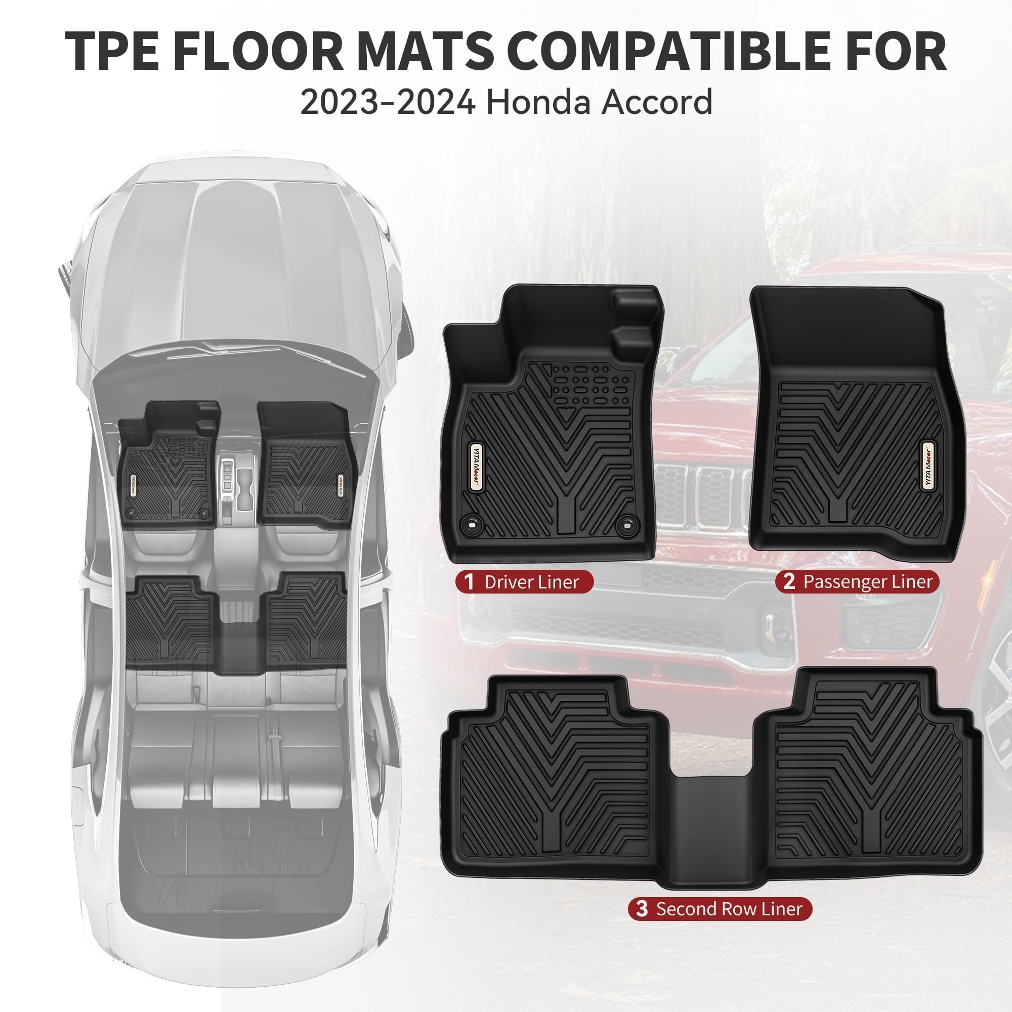 Yitamotor All Weather Floor Mats Compatible With Honda Accord 2023 2024 (Include Hybrid) Custom Compatible With 2023 Accord Car