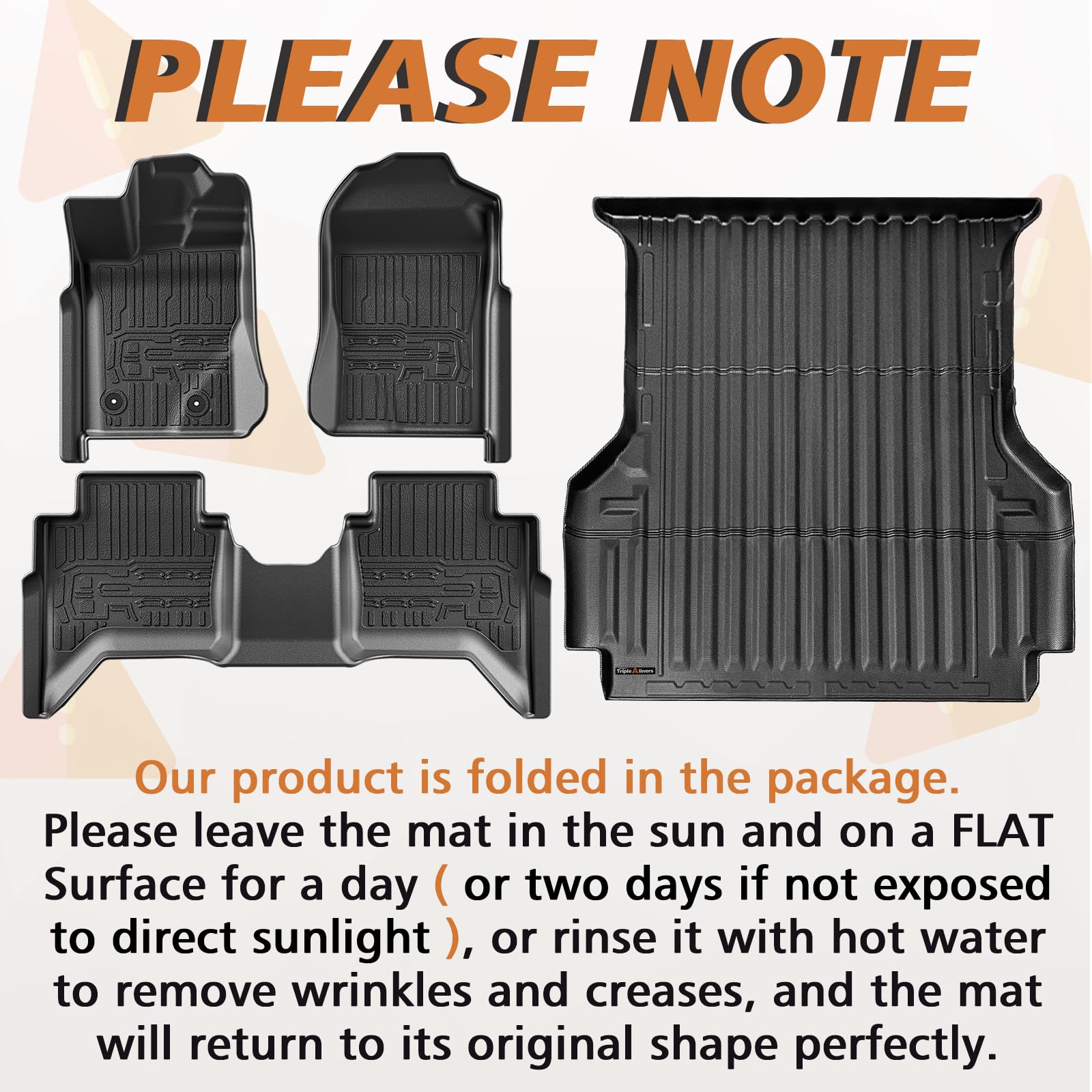 Triplealiners Truck Bed Mat & Floor Mats Front Rear Full Set Compatible With Ford Ranger 2024-2025 Supercrew Accessories All Wea