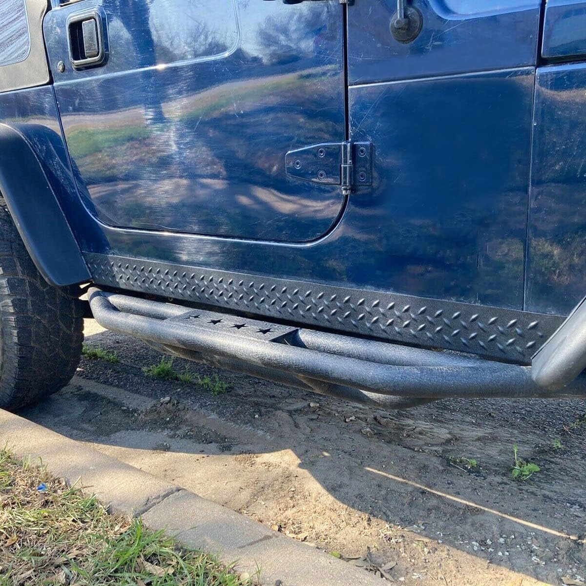 ECOTRIC Side Body Armor Rocker Panel Compatible with 1997-2006 Jeep TJ Wrangler Replacement for 11650.05 Panel Diamond Plate Kit