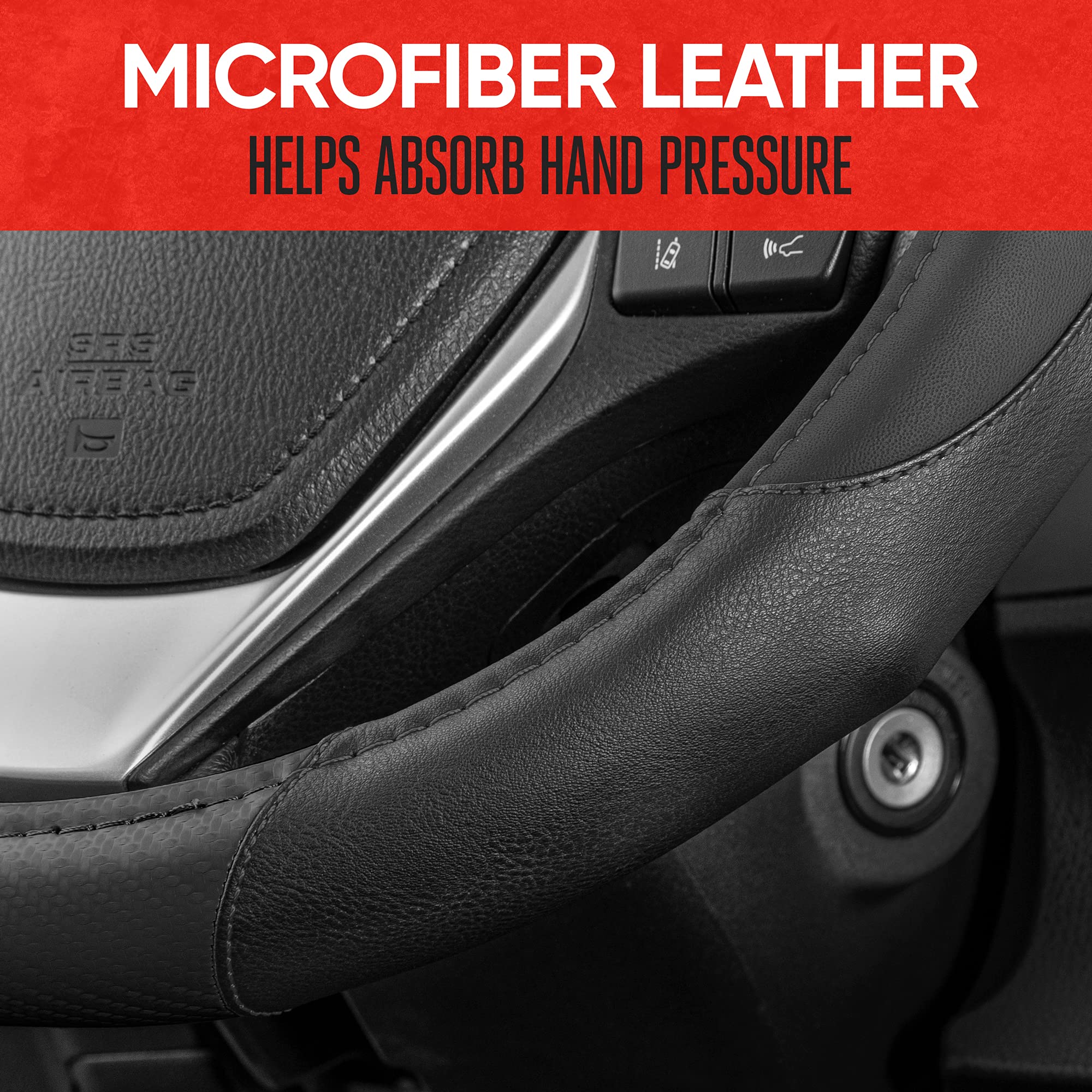 Motor Trend GripDrive Carbon Fiber Steering Wheel Cover, Non-Slip Sporty Racing Faux Leather Ergonomic Comfortable Handle, Steering Wheel Cover for Cars Trucks Vans SUV - Fits Standard 15 Inch - Black