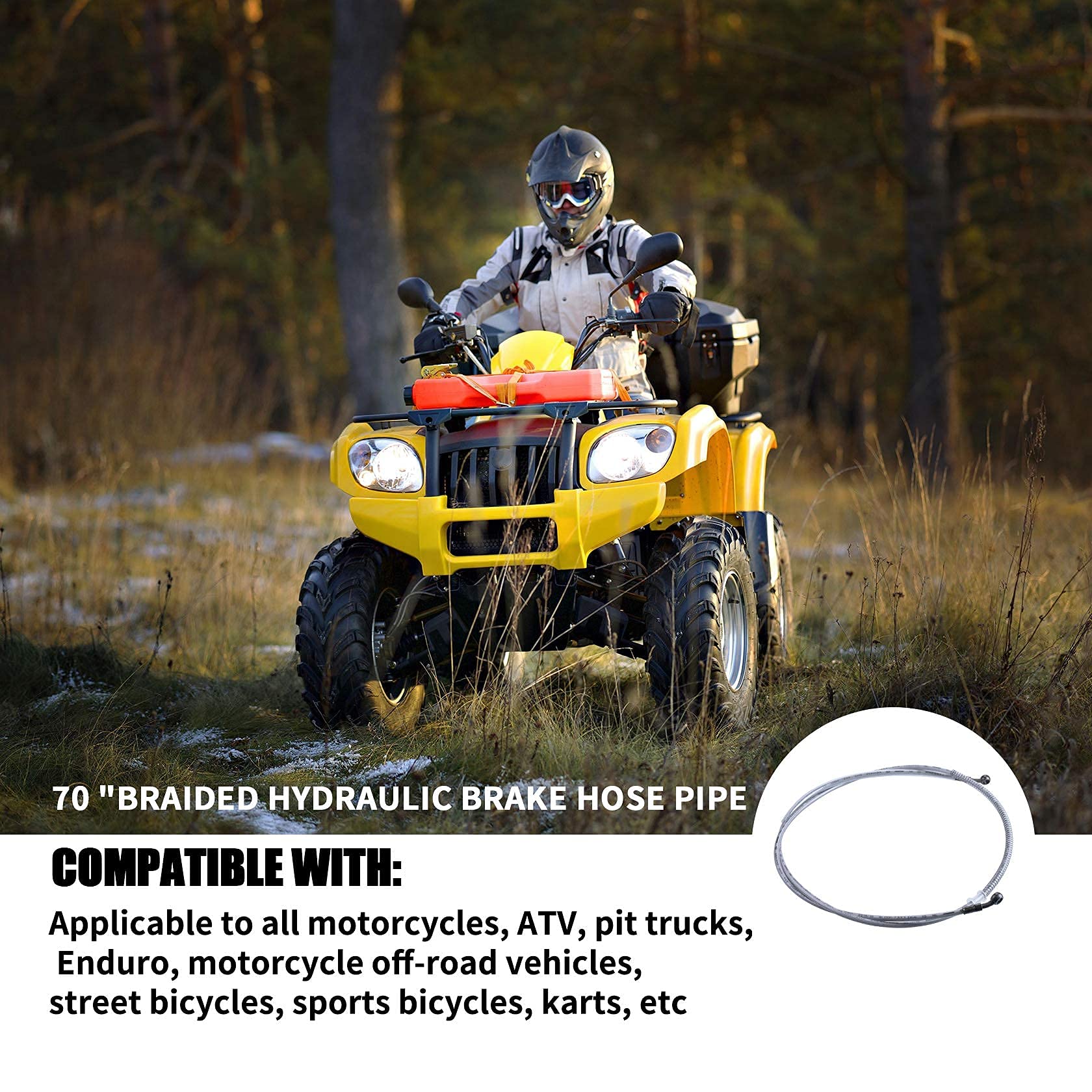 Mwmnun 70' Braided Hydraulic Brake Hose Line Pipeline Compatible With Chinese Gy6 Scooter Atv Dirt Bike Go Kart 10Mm Banjo Ends 178Cm