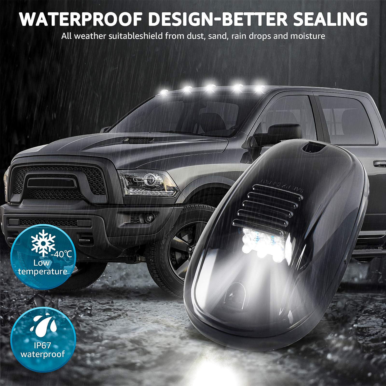 Nifeida Smoke Cab Marker Lights, Upgrade 12Led White Cab Roof Top Clearance Running Light Replacement For 2003-2018 Dodge Ram 15