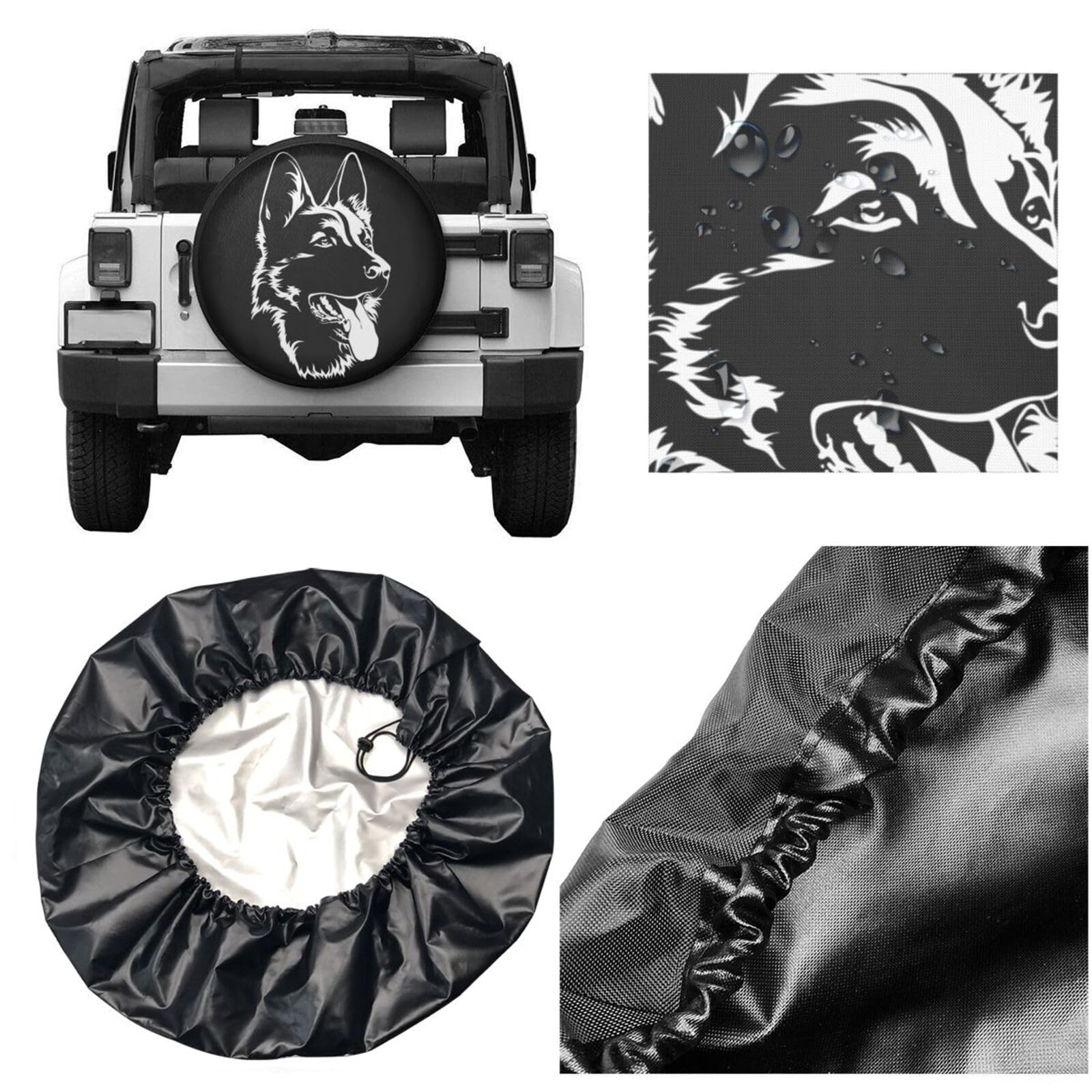 German Shepherd Dog Portrait Spare Tire Cover Universal Weatherproof Tire Wheel Cover Waterproof Dust-Proof Wheel Tire Protector