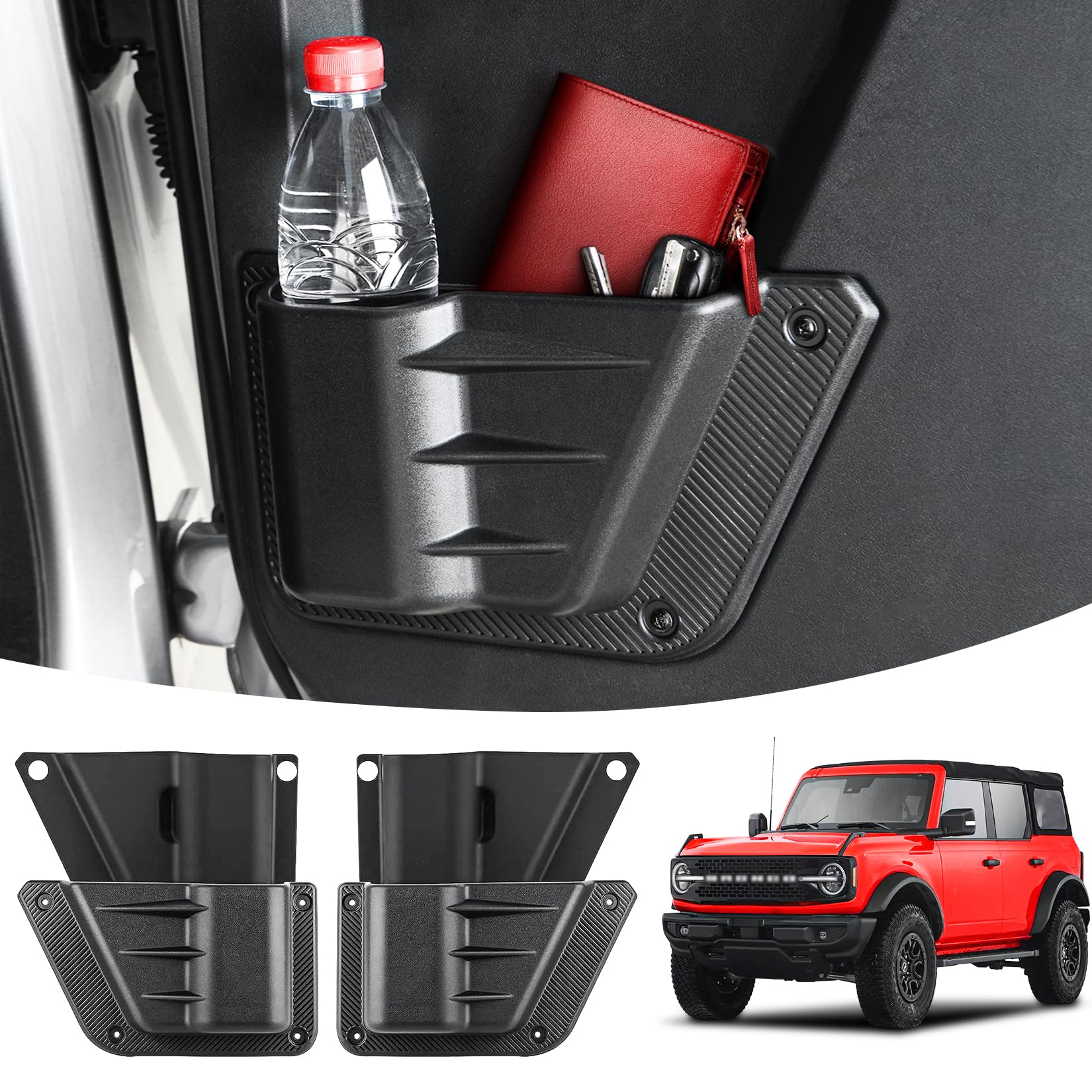 Lepz 2Pcs Rear Door Storage Pockets Compatible For Ford Bronco Accessories,Door Side Organizer Box Fit Bronco 4-Door 2021 2022 2