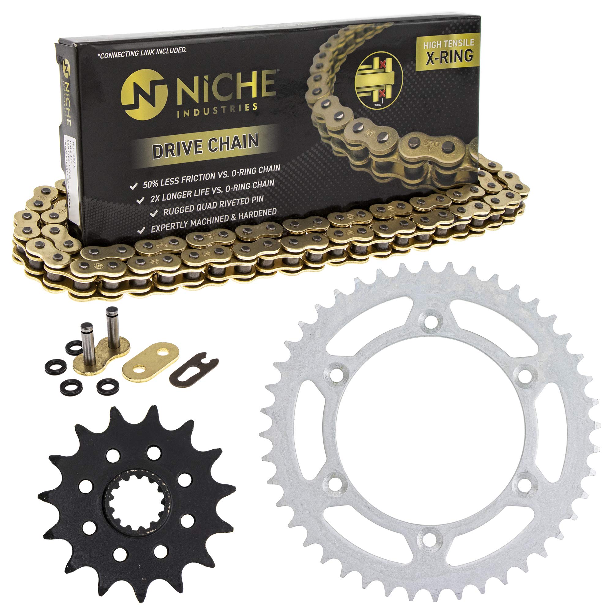 Niche Drive Sprocket Chain Combo For Suzuki Drz400S Kawasaki Klx400 Front 15 Rear 44 Tooth 520V-X X-Ring 112 Links