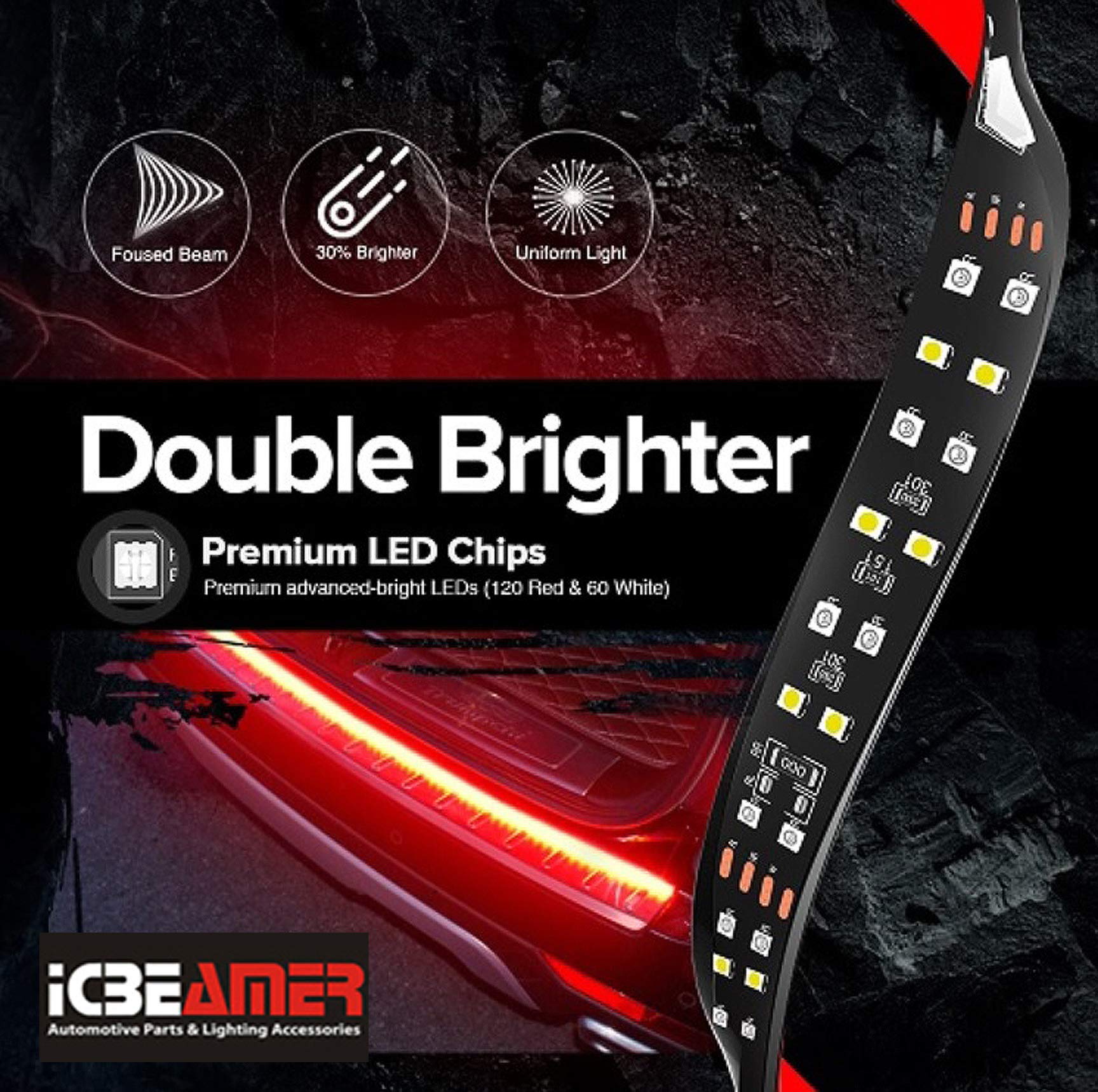 Icbeamer Double Row 60 Inch 504 Pcs Led For Pick Up/Truck Tailgate Light Bar Side Bed Light Strip Bar Ip67 Waterproof Reverse- 5