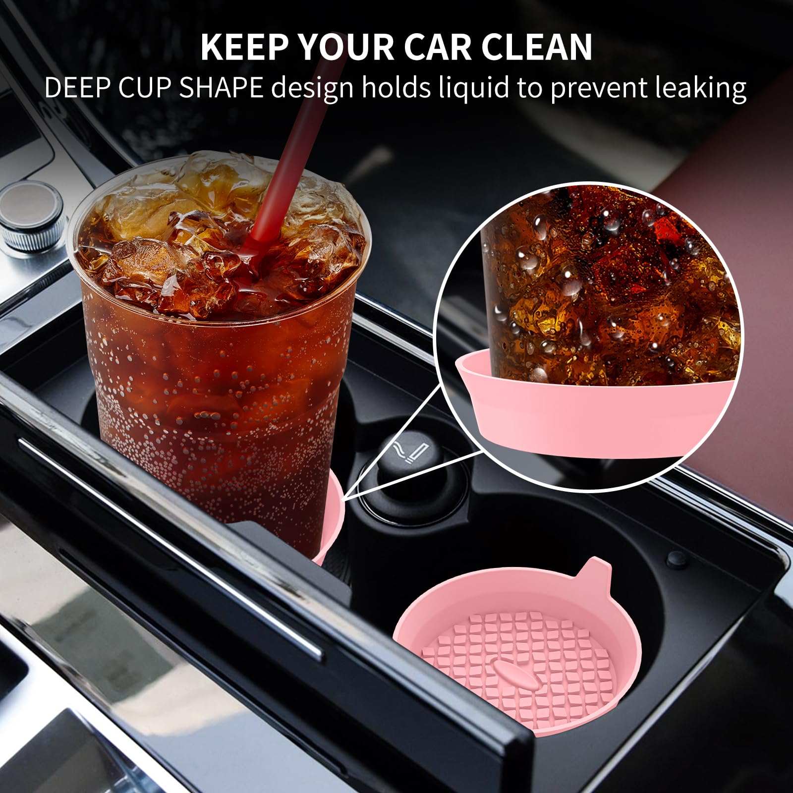Me.Fan Car Cup Holder Coasters [4 Pack] Silicone Cups Mats, Automotive Universal Non-Slip Recessed Interior Accessories Pink