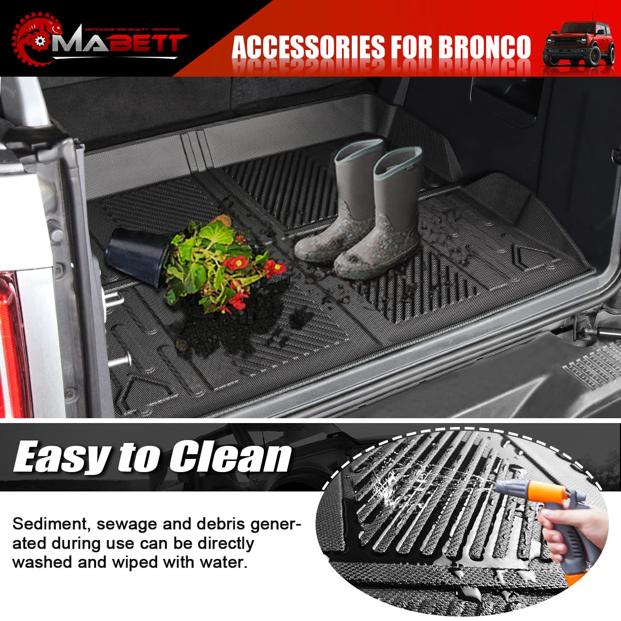Mabett Trunk Lower Storage Mat for Ford Bronco Accessories 2021 2022 2023 4-Door and 2-Door Heavy Car Cargo Mats Black