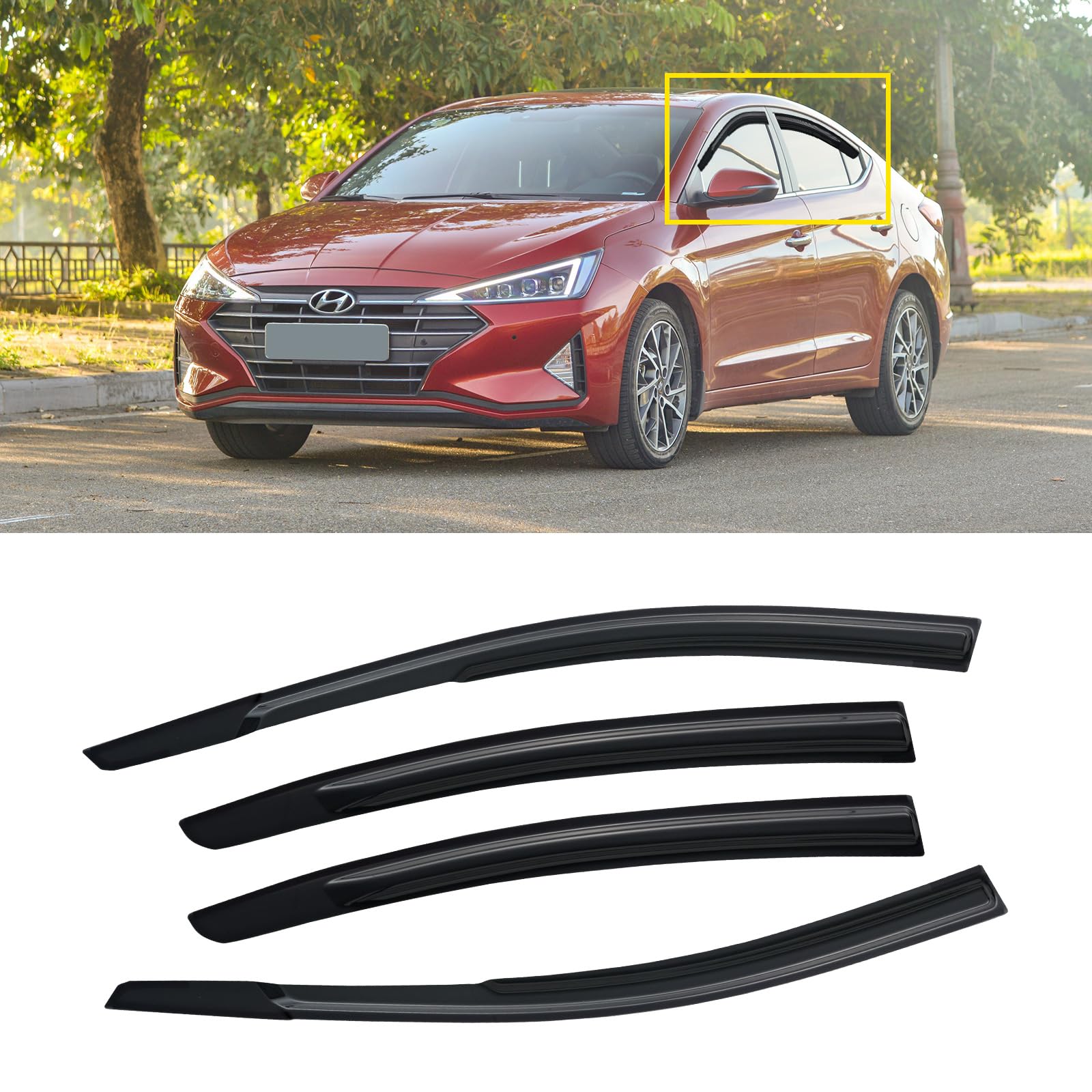 Cmvt Auto Window Visors For Hyundai Elantra 2017-2020 (Not Fit Gt), Rain Guards Shields Vent Shade Deflector Dark Smoke 2018 201