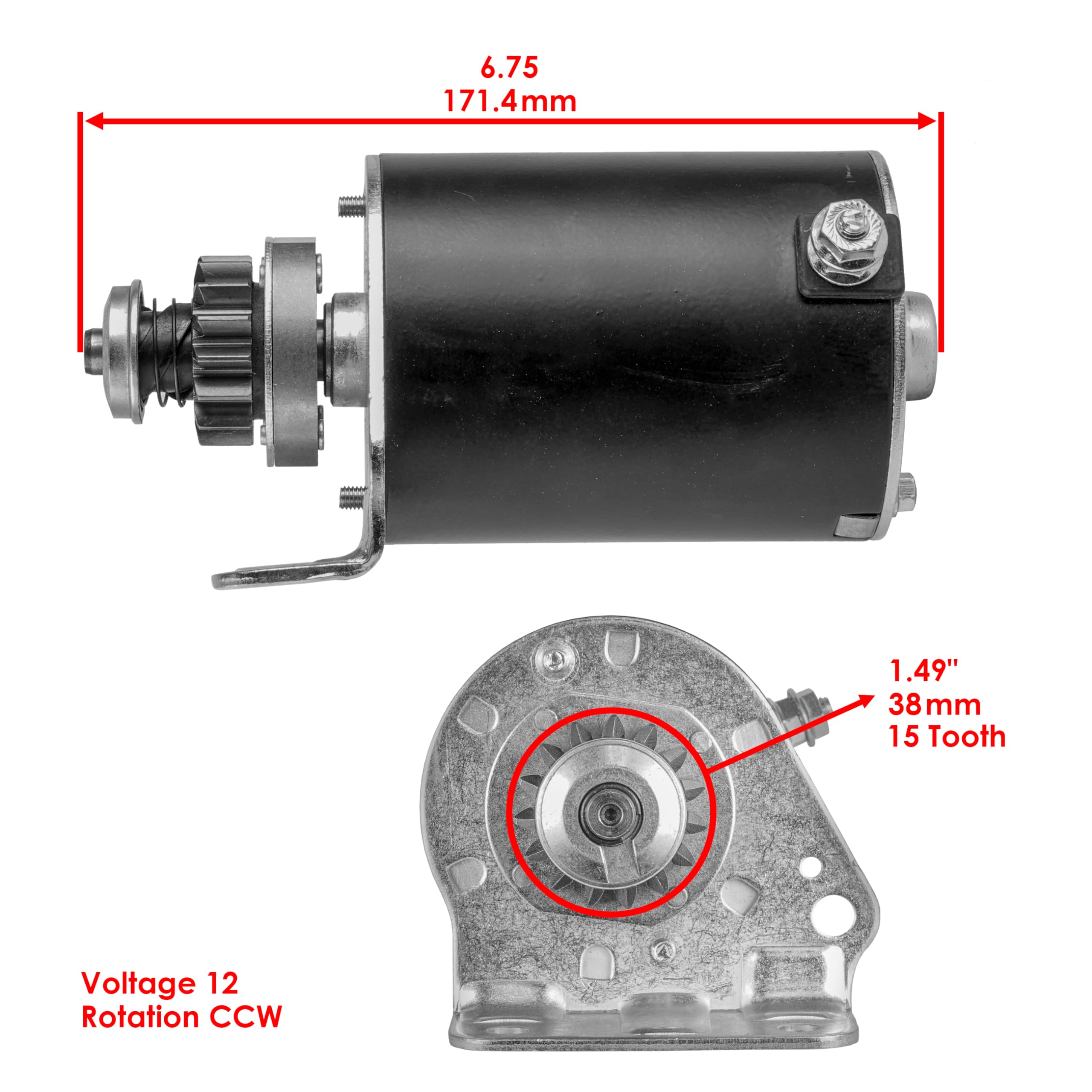 Caltric Starter Compatible With John Deere 92H D125 D130 D140 D155 D160 Mia13038 / 15 Teeth Steel Gear