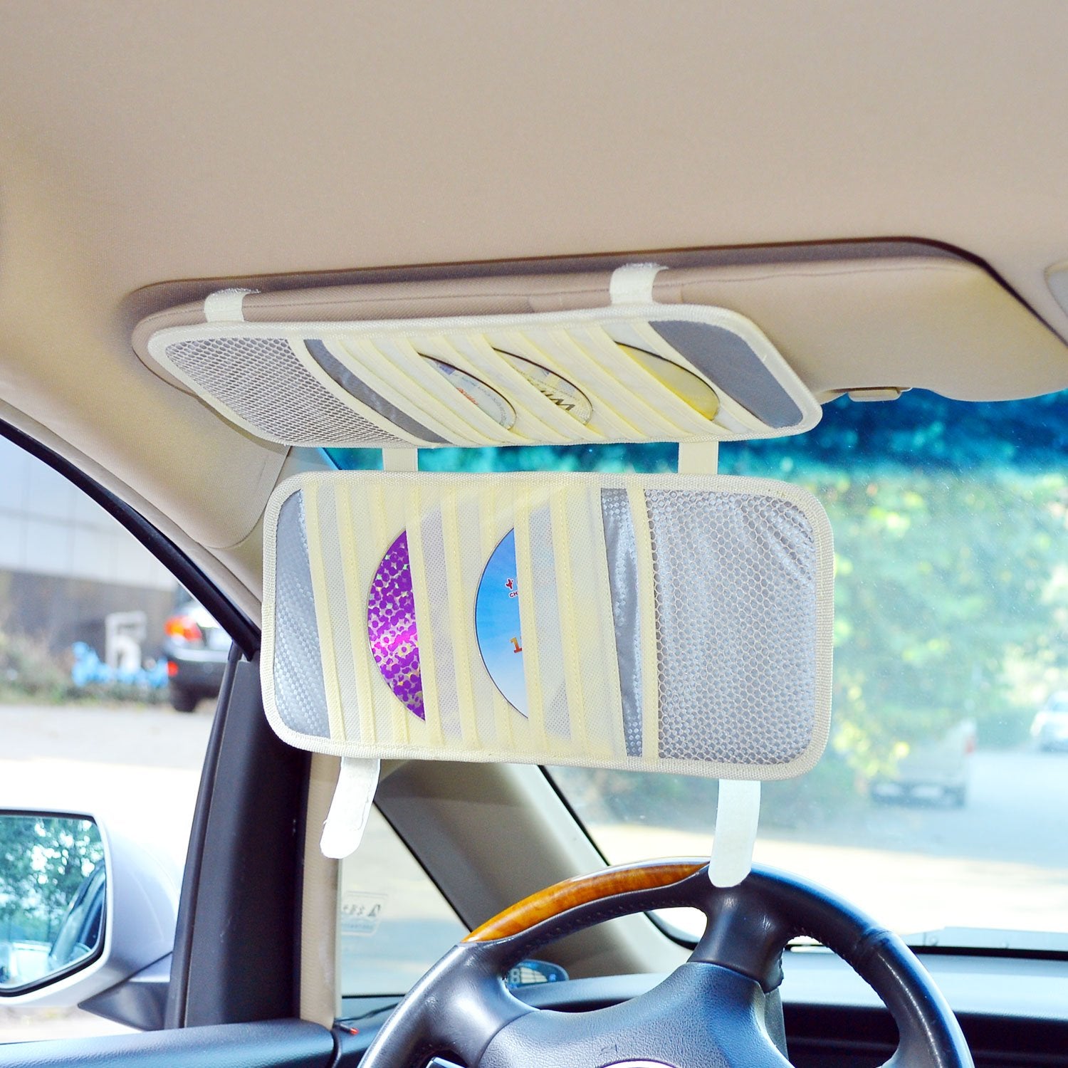 TFY Car Visor Organizer. Triplelayer, 30 CD/DVD Disk Storage Holder  Beige