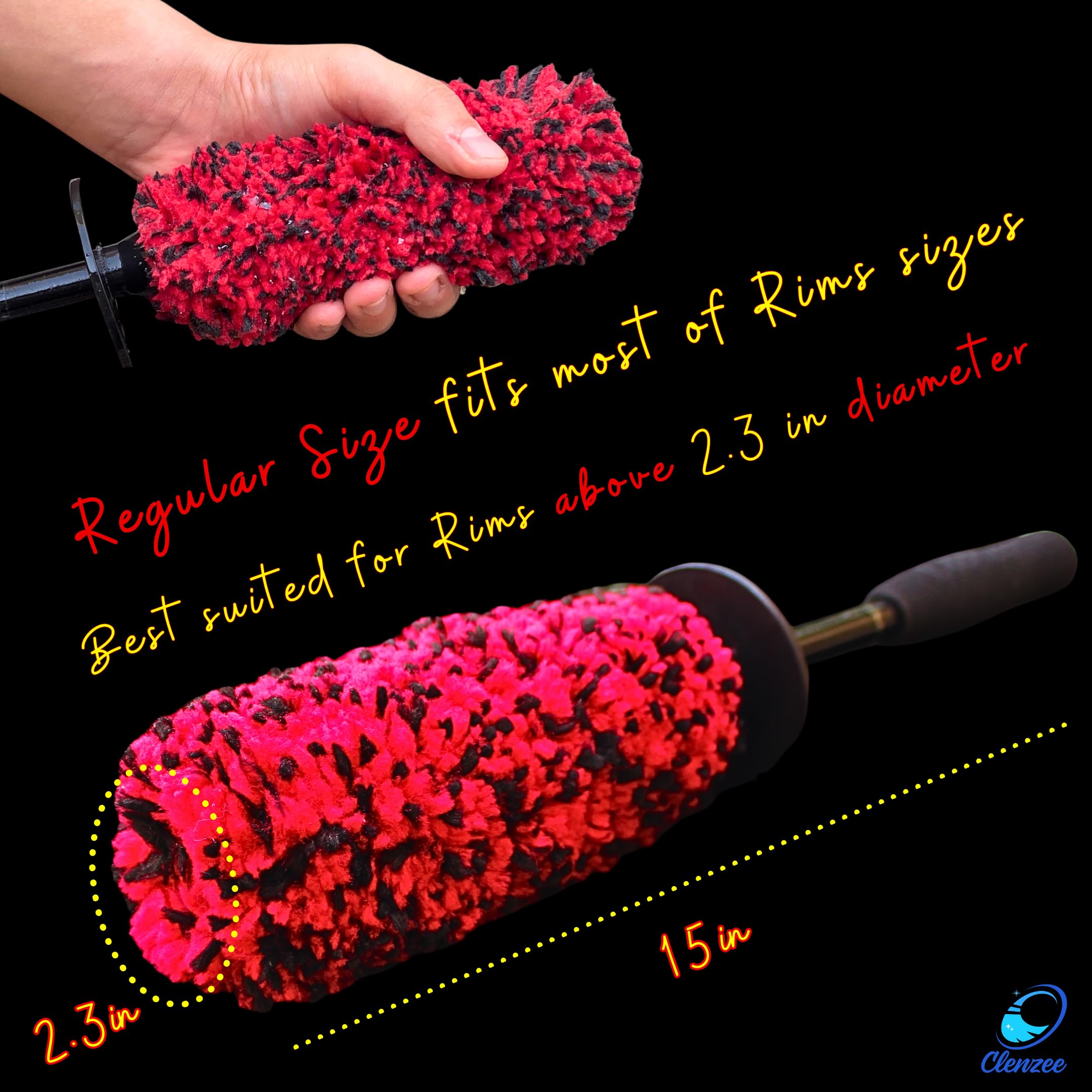 Clenzee Premium Microfiber Wheel Brush | Soft Non-Metallic Rim Cleaner & Wheel Brush | 15 Inch Long Regular Size