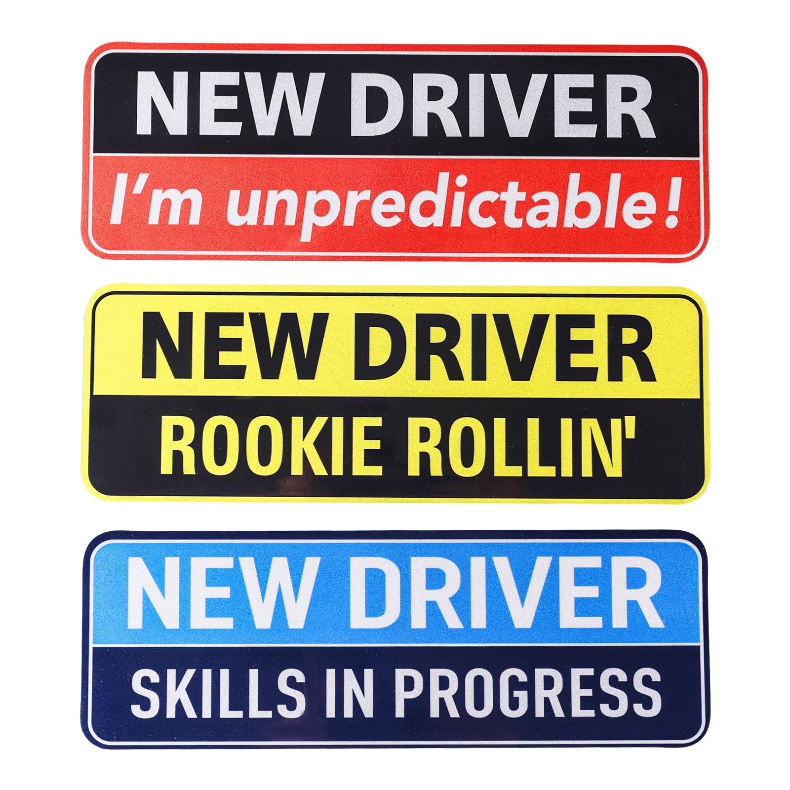 3 Pcs New Driver Magnetic Car Stickers, 10x3.5in Reflective Magnetic Bumper Sticker Set Removable Novice Driver Safety Attention